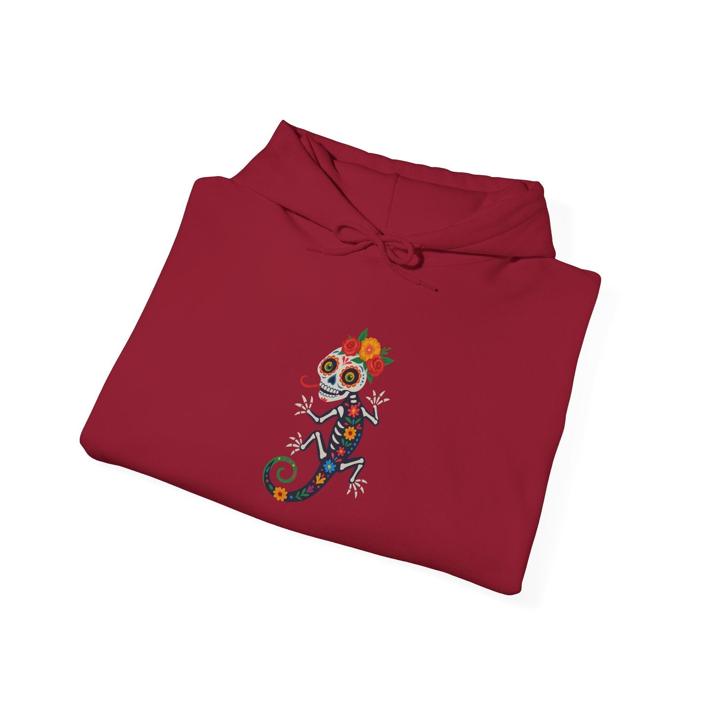 La Lagartija Viva – Sugar Skull Lizard Hooded Sweatshirt with Day of the Dead Vibes | Lizard Designs – S Hoodie by Printify