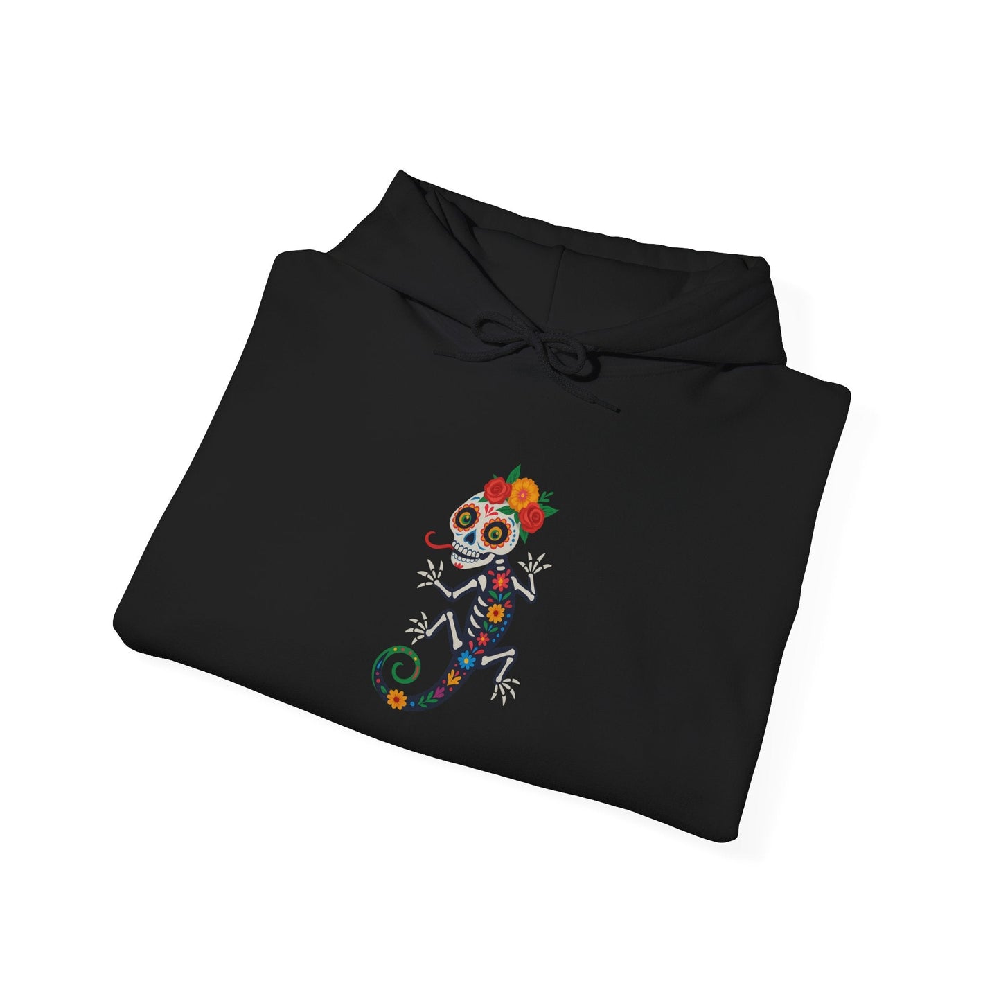 La Lagartija Viva – Sugar Skull Lizard Hooded Sweatshirt with Day of the Dead Vibes | Lizard Designs – S Hoodie by Printify