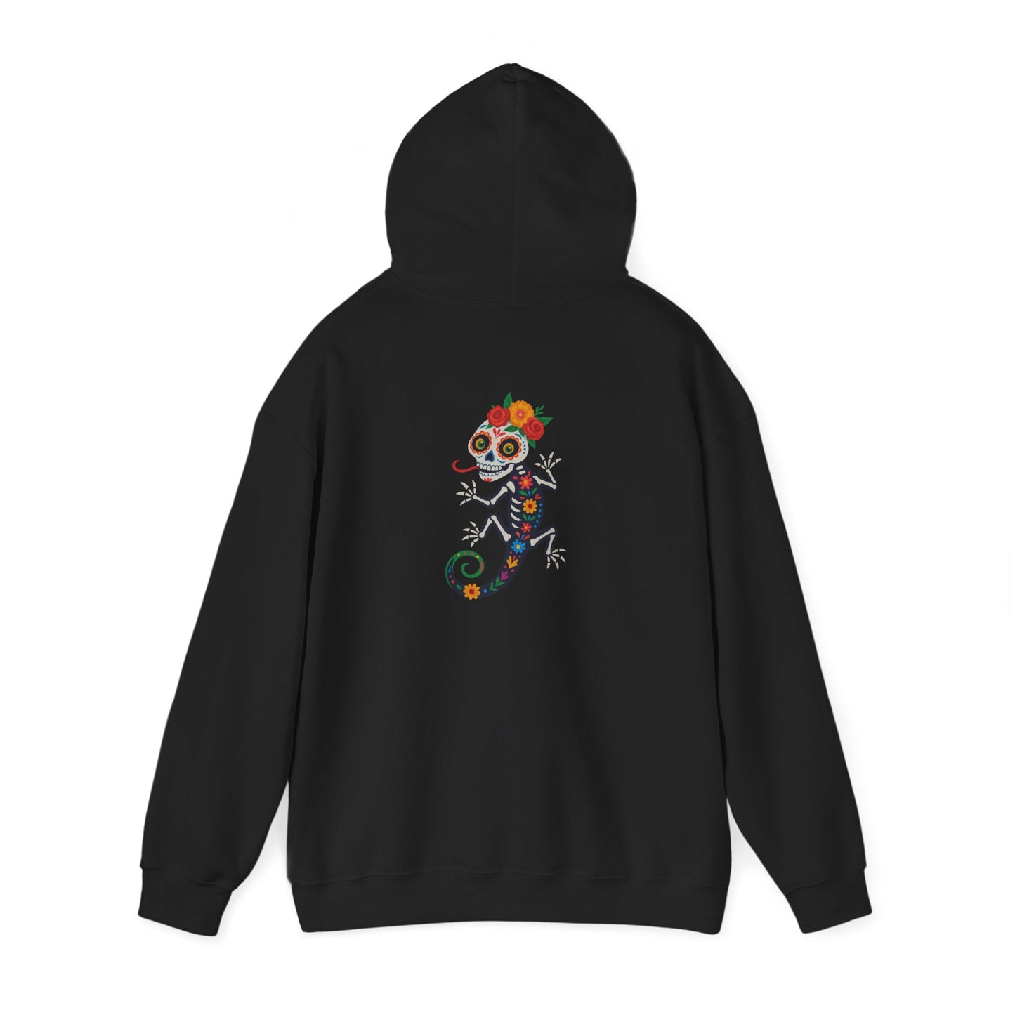 La Lagartija Viva – Sugar Skull Lizard Hooded Sweatshirt with Day of the Dead Vibes | Lizard Designs – S Hoodie by Printify
