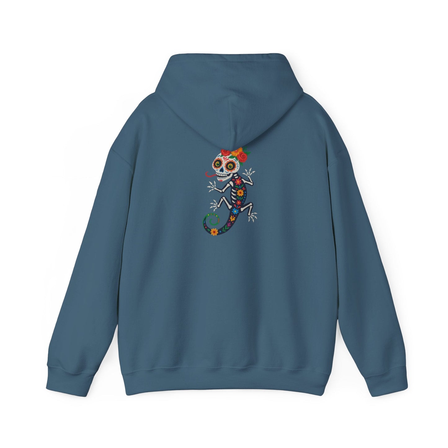 La Lagartija Viva – Sugar Skull Lizard Hooded Sweatshirt with Day of the Dead Vibes | Lizard Designs – S Hoodie by Printify