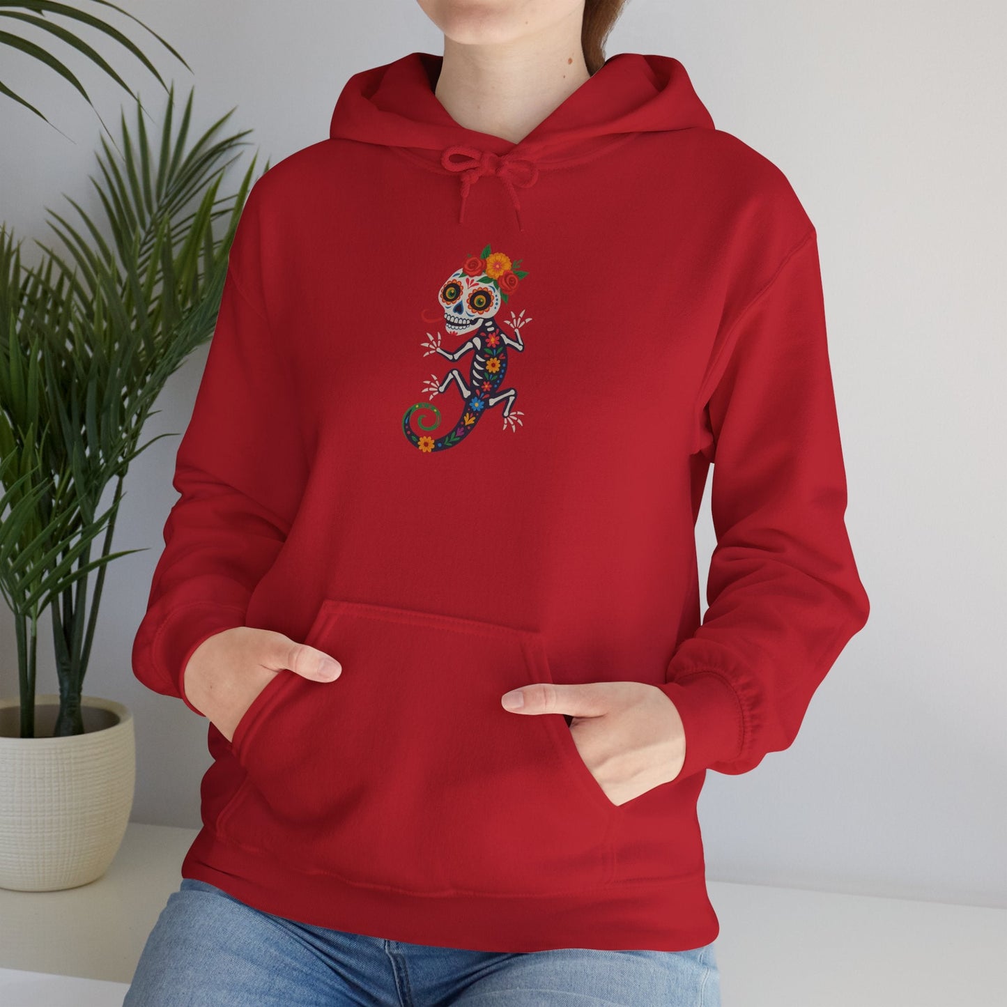 La Lagartija Viva – Sugar Skull Lizard Hooded Sweatshirt with Day of the Dead Vibes | Lizard Designs – S Hoodie by Printify