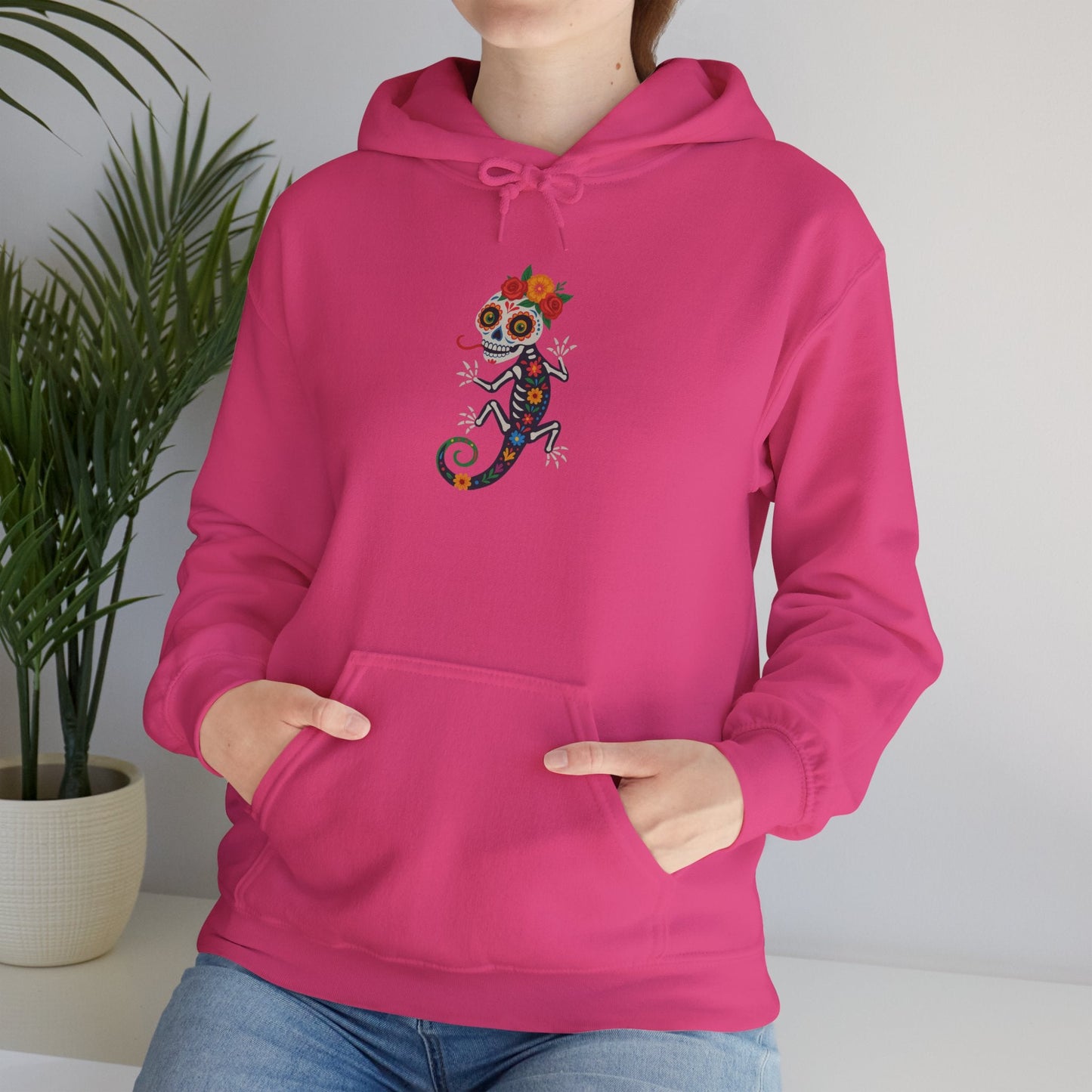 La Lagartija Viva – Sugar Skull Lizard Hooded Sweatshirt with Day of the Dead Vibes | Lizard Designs – S Hoodie by Printify