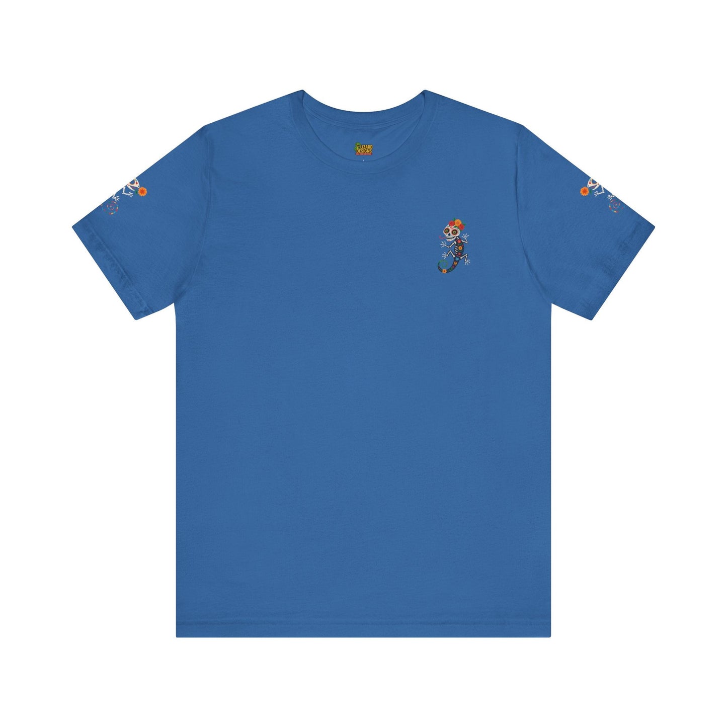 La Lagartija Viva – Sugar Skull Lizard Tee with Day of the Dead Vibes | Unisex Halloween Shirt – Columbia Blue T-Shirt for artsy apparel (6 view)