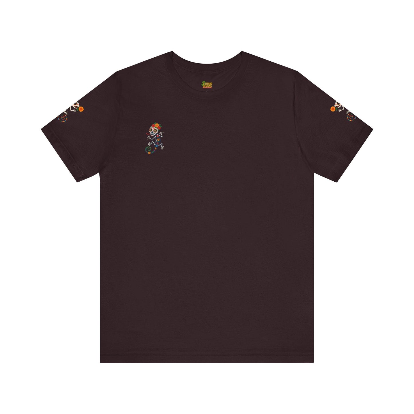 La Lagartija Viva – Sugar Skull Lizard Tee with Day of the Dead Vibes | Unisex Halloween Shirt – Oxblood Black T-Shirt for artsy apparel (71 view)