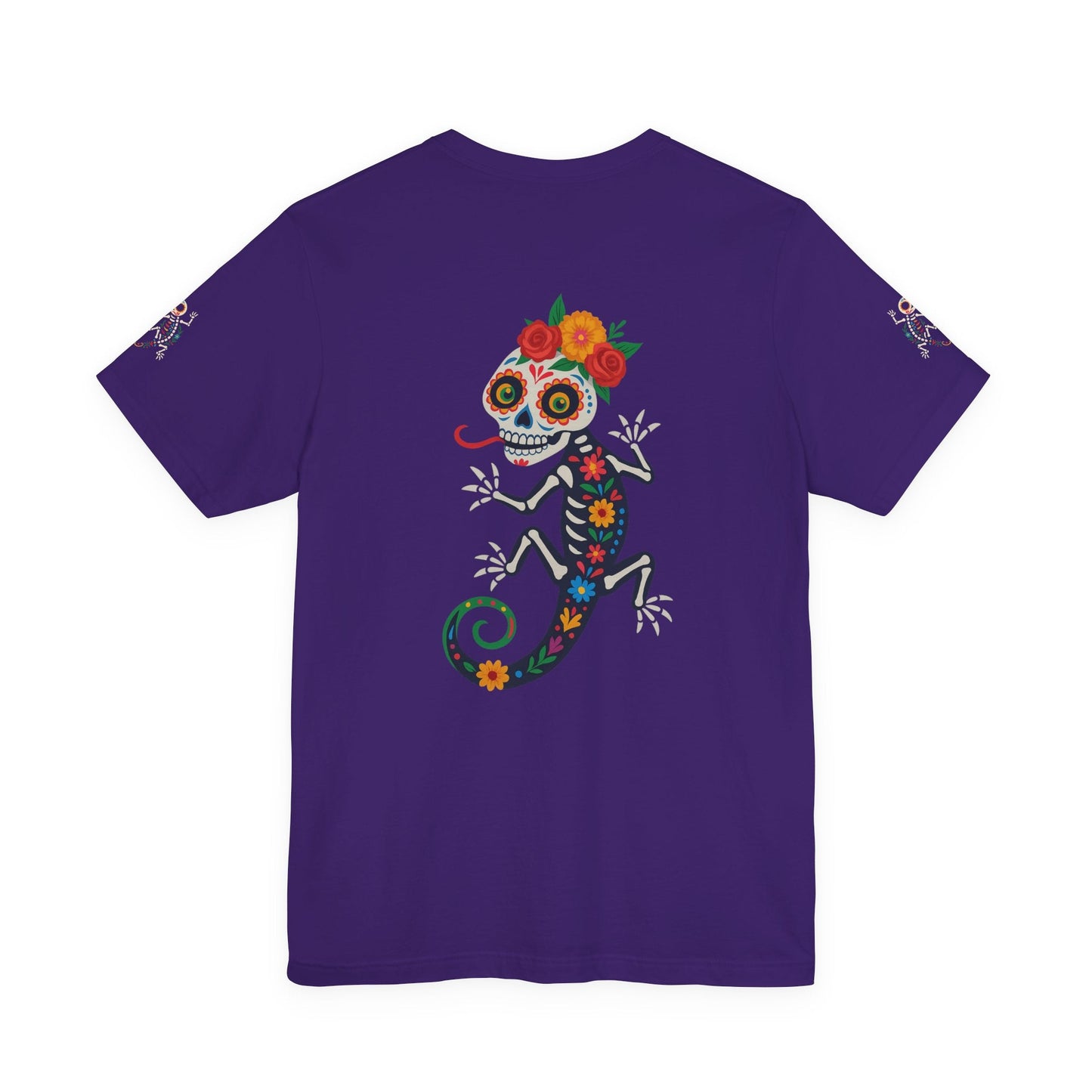 La Lagartija Viva – Sugar Skull Lizard Tee with Day of the Dead Vibes | Unisex Halloween Shirt – Team Purple T-Shirt for artsy apparel (60 view)