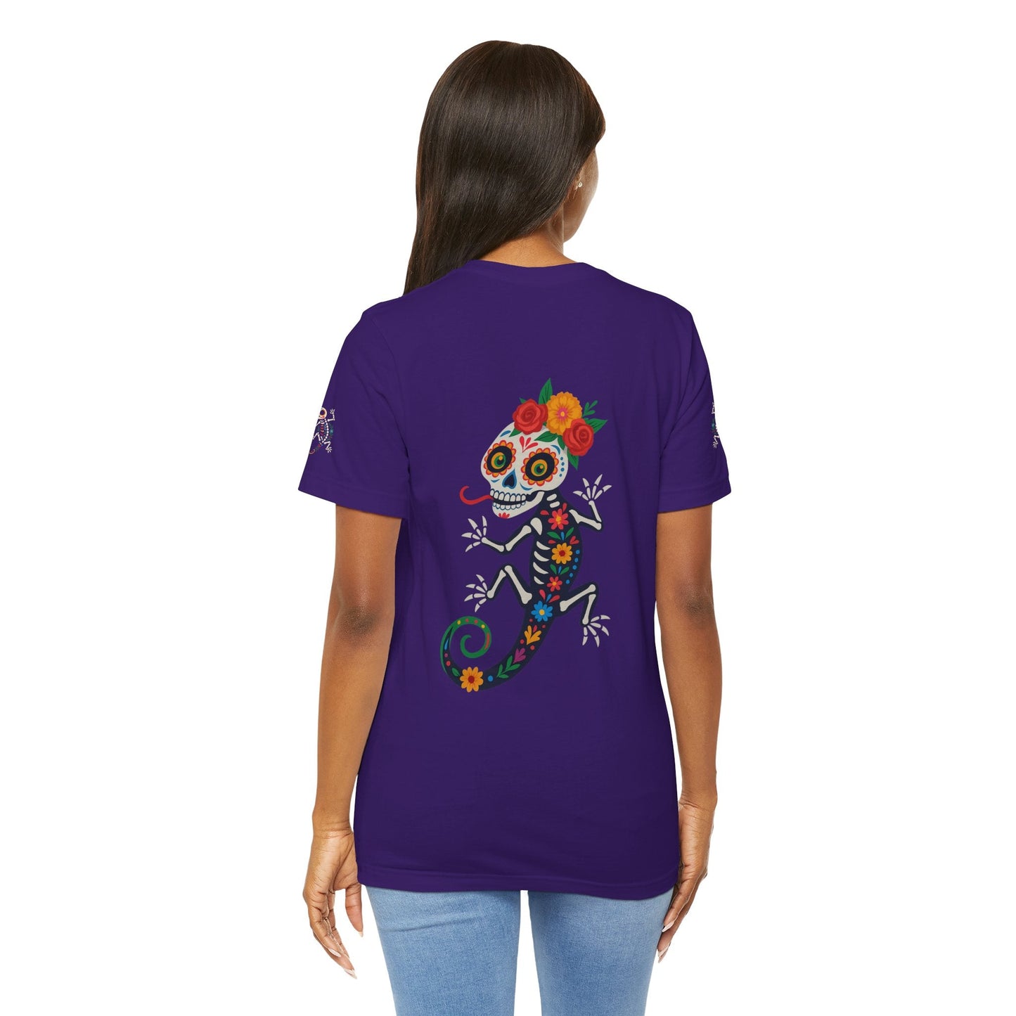 La Lagartija Viva – Sugar Skull Lizard Tee with Day of the Dead Vibes | Unisex Halloween Shirt – Team Purple T-Shirt for artsy apparel (61 view)