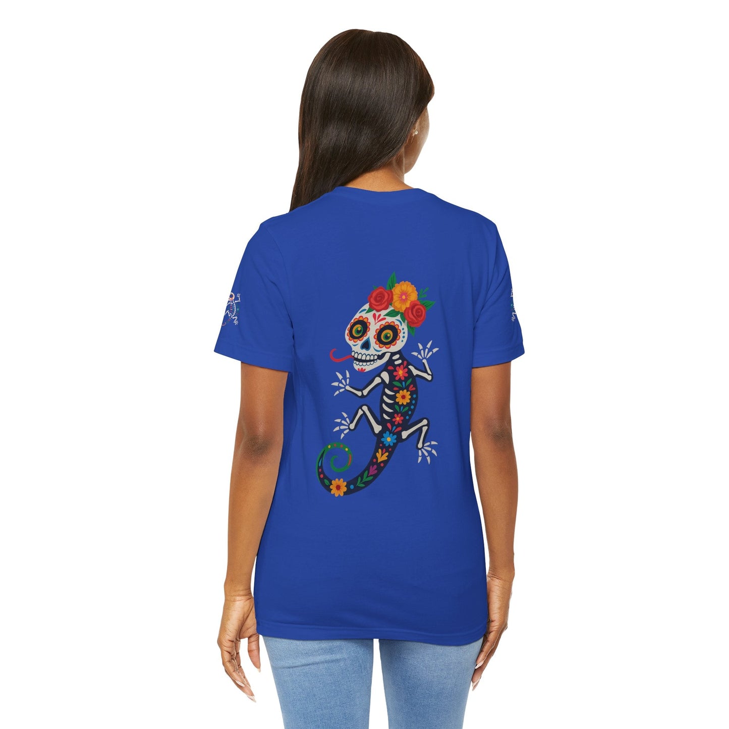 La Lagartija Viva – Sugar Skull Lizard Tee with Day of the Dead Vibes | Unisex Halloween Shirt – True Royal T-Shirt for artsy apparel (33 view)
