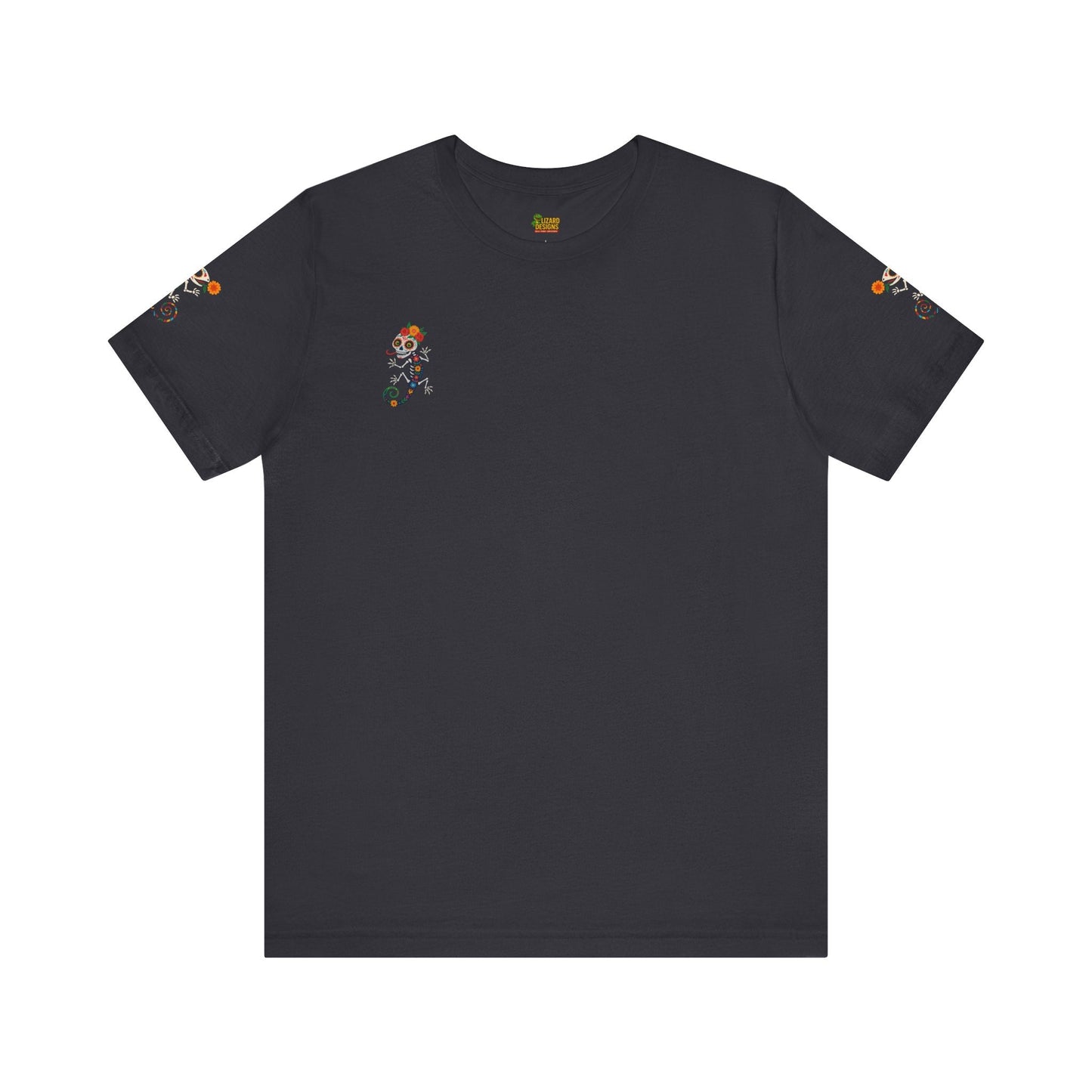La Lagartija Viva – Sugar Skull Lizard Tee with Day of the Dead Vibes | Unisex Halloween Shirt – Dark Grey T-Shirt for artsy apparel (15 view)