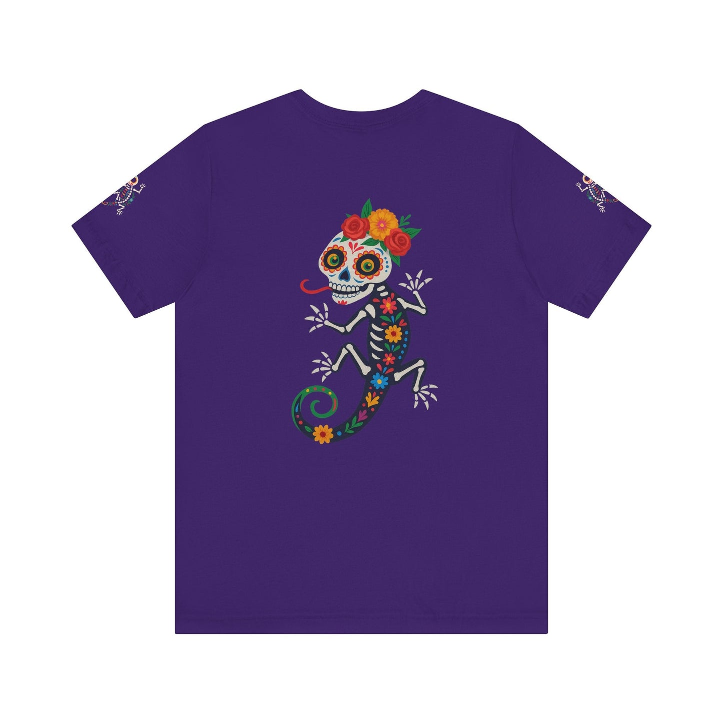 La Lagartija Viva – Sugar Skull Lizard Tee with Day of the Dead Vibes | Unisex Halloween Shirt – Team Purple T-Shirt for artsy apparel (58 view)