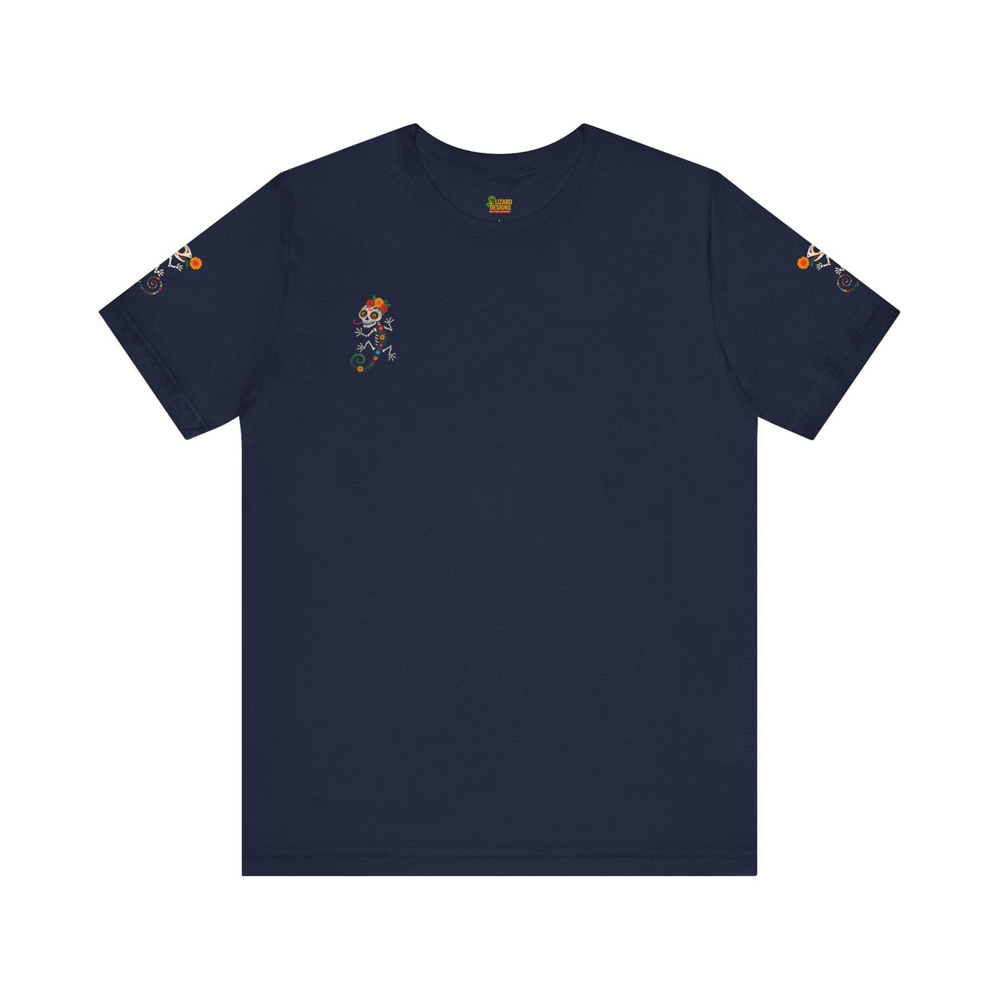 La Lagartija Viva – Sugar Skull Lizard Tee with Day of the Dead Vibes | Unisex Halloween Shirt – Navy T-Shirt for artsy apparel (50 view)