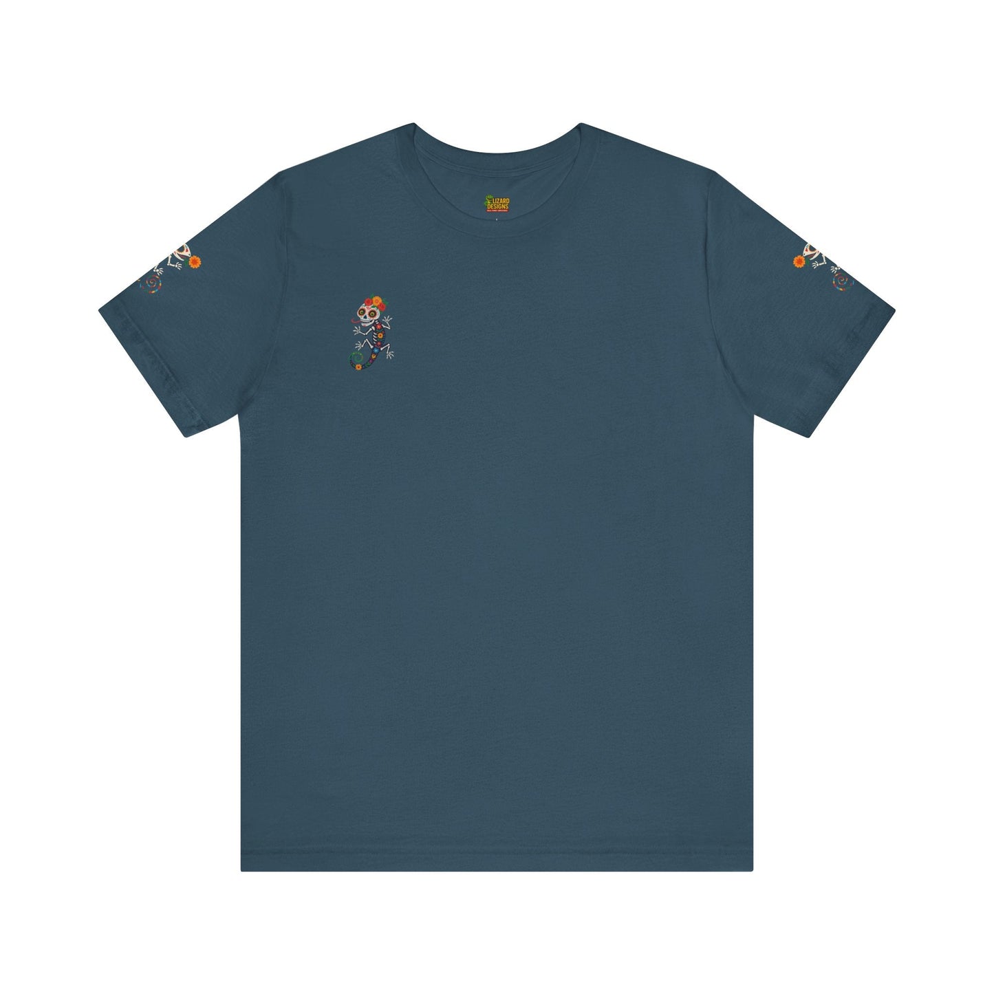 La Lagartija Viva – Sugar Skull Lizard Tee with Day of the Dead Vibes | Unisex Halloween Shirt – Deep Teal T-Shirt by Printify