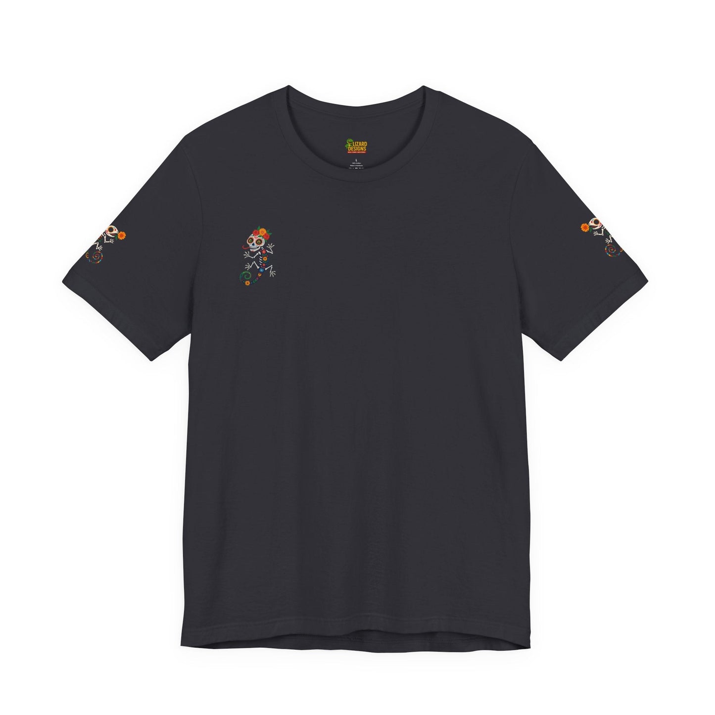 La Lagartija Viva – Sugar Skull Lizard Tee with Day of the Dead Vibes | Unisex Halloween Shirt – Dark Grey T-Shirt for artsy apparel (17 view)