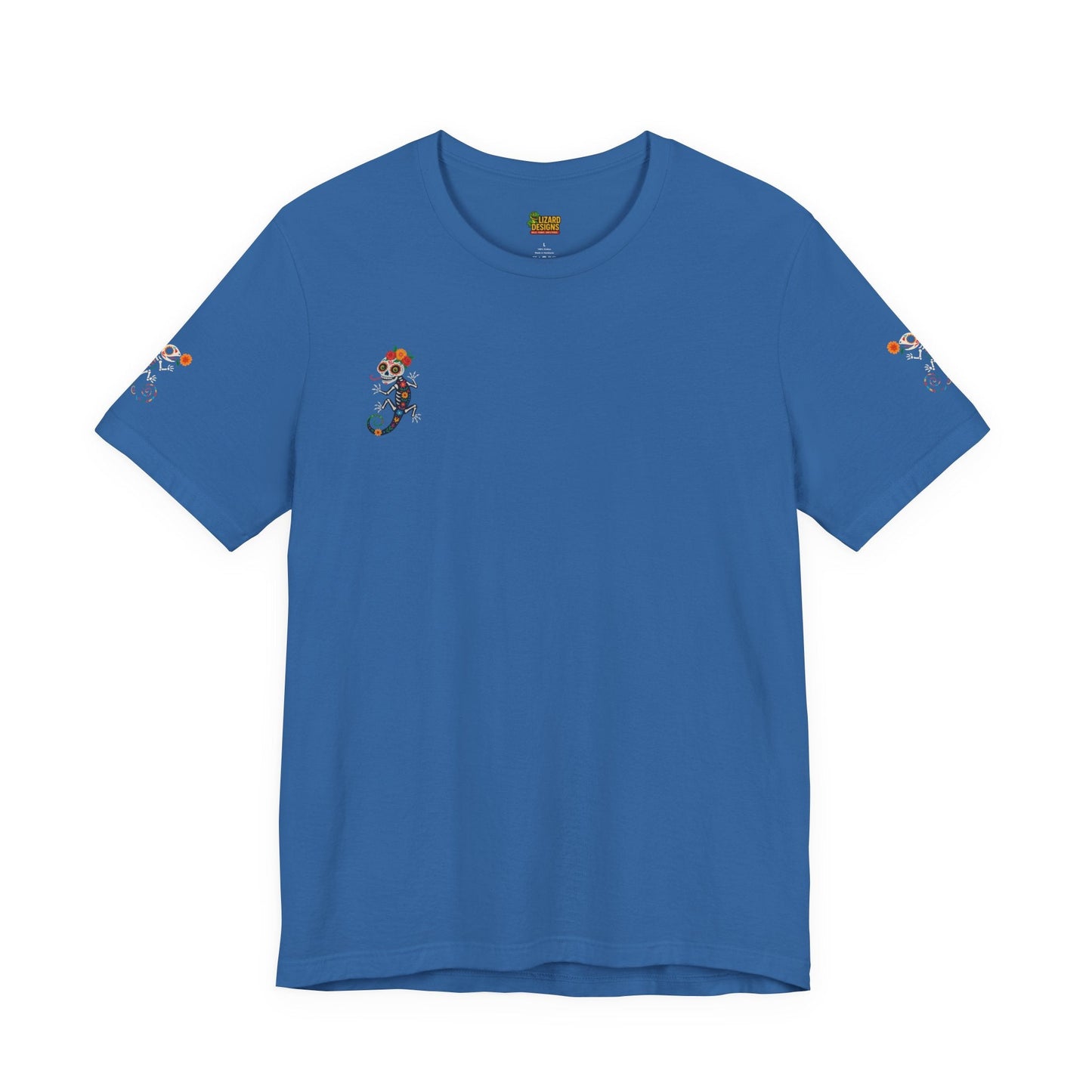 La Lagartija Viva – Sugar Skull Lizard Tee with Day of the Dead Vibes | Unisex Halloween Shirt – Columbia Blue T-Shirt for artsy apparel (38 view)