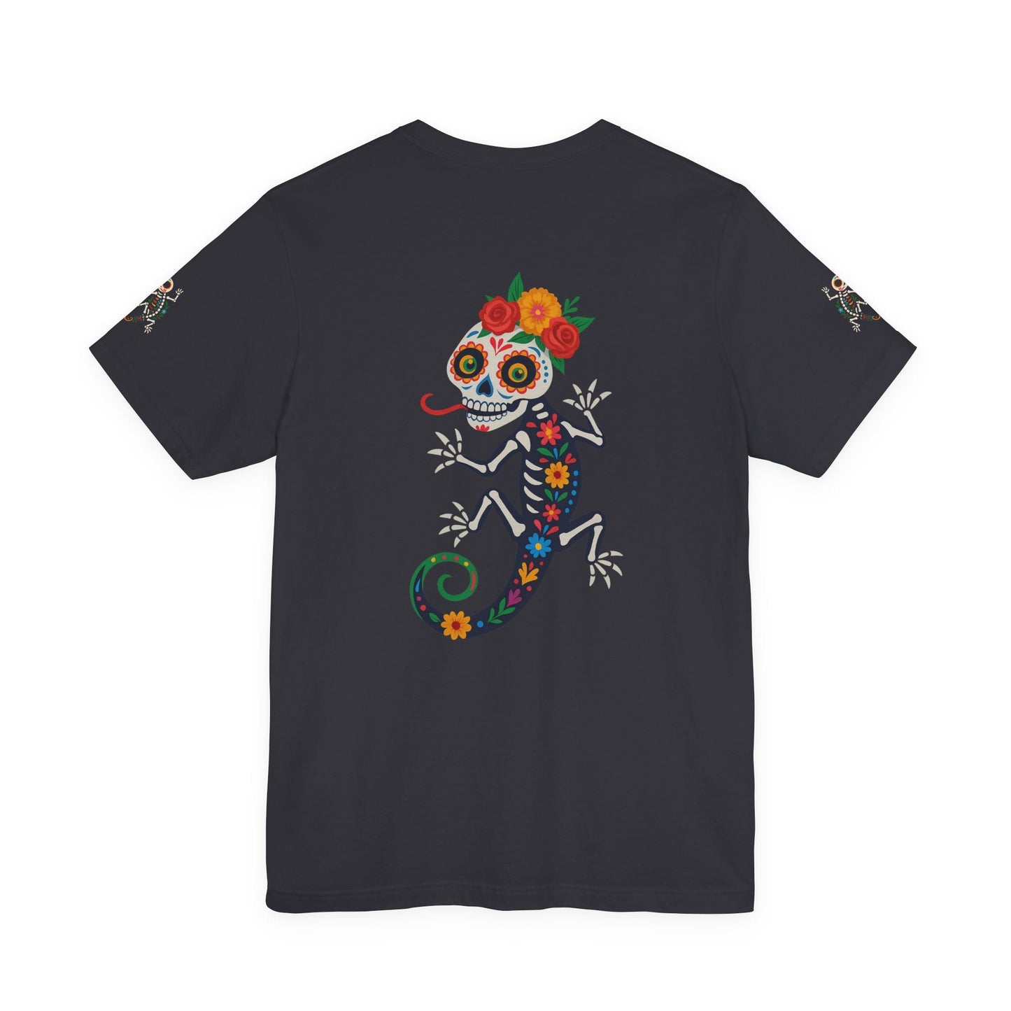 La Lagartija Viva – Sugar Skull Lizard Tee with Day of the Dead Vibes | Unisex Halloween Shirt – Oxblood Black T-Shirt by Printify
