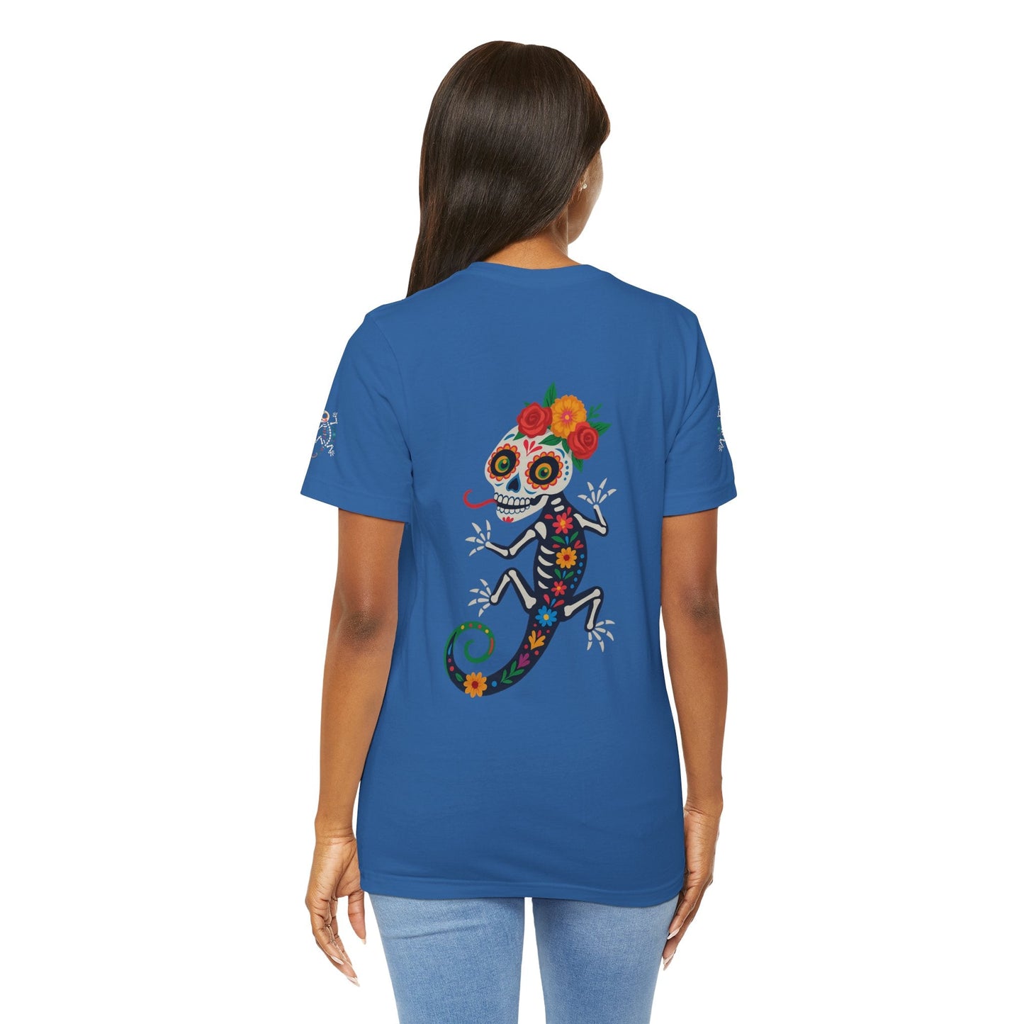 La Lagartija Viva – Sugar Skull Lizard Tee with Day of the Dead Vibes | Unisex Halloween Shirt – Columbia Blue T-Shirt for artsy apparel (40 view)