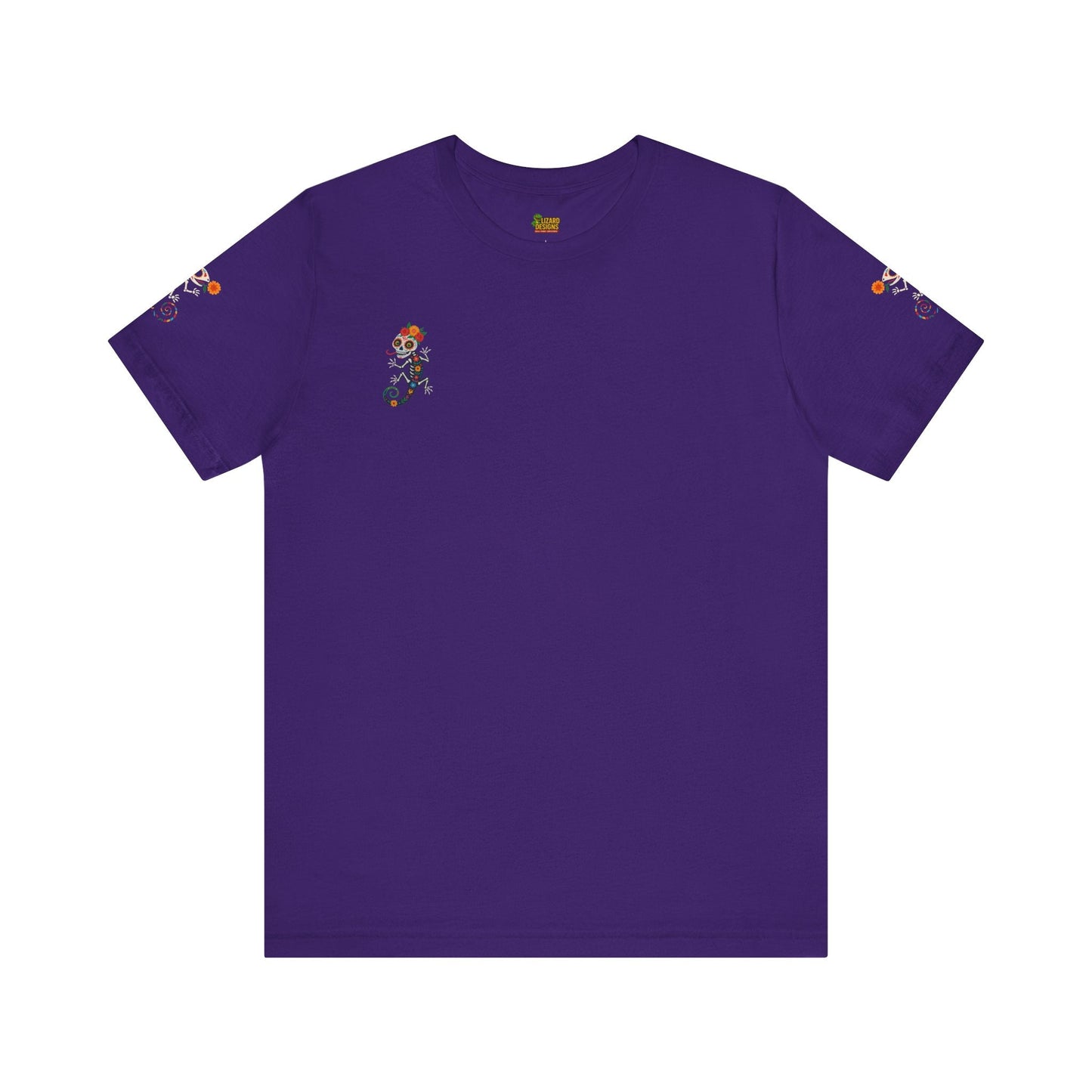 La Lagartija Viva – Sugar Skull Lizard Tee with Day of the Dead Vibes | Unisex Halloween Shirt – Team Purple T-Shirt by Printify