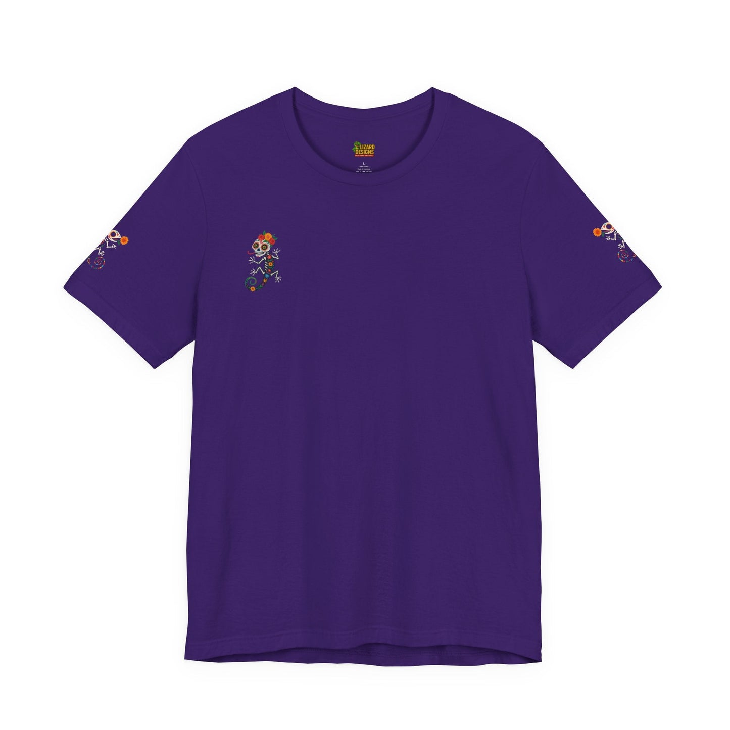 La Lagartija Viva – Sugar Skull Lizard Tee with Day of the Dead Vibes | Unisex Halloween Shirt – Team Purple T-Shirt for artsy apparel (59 view)