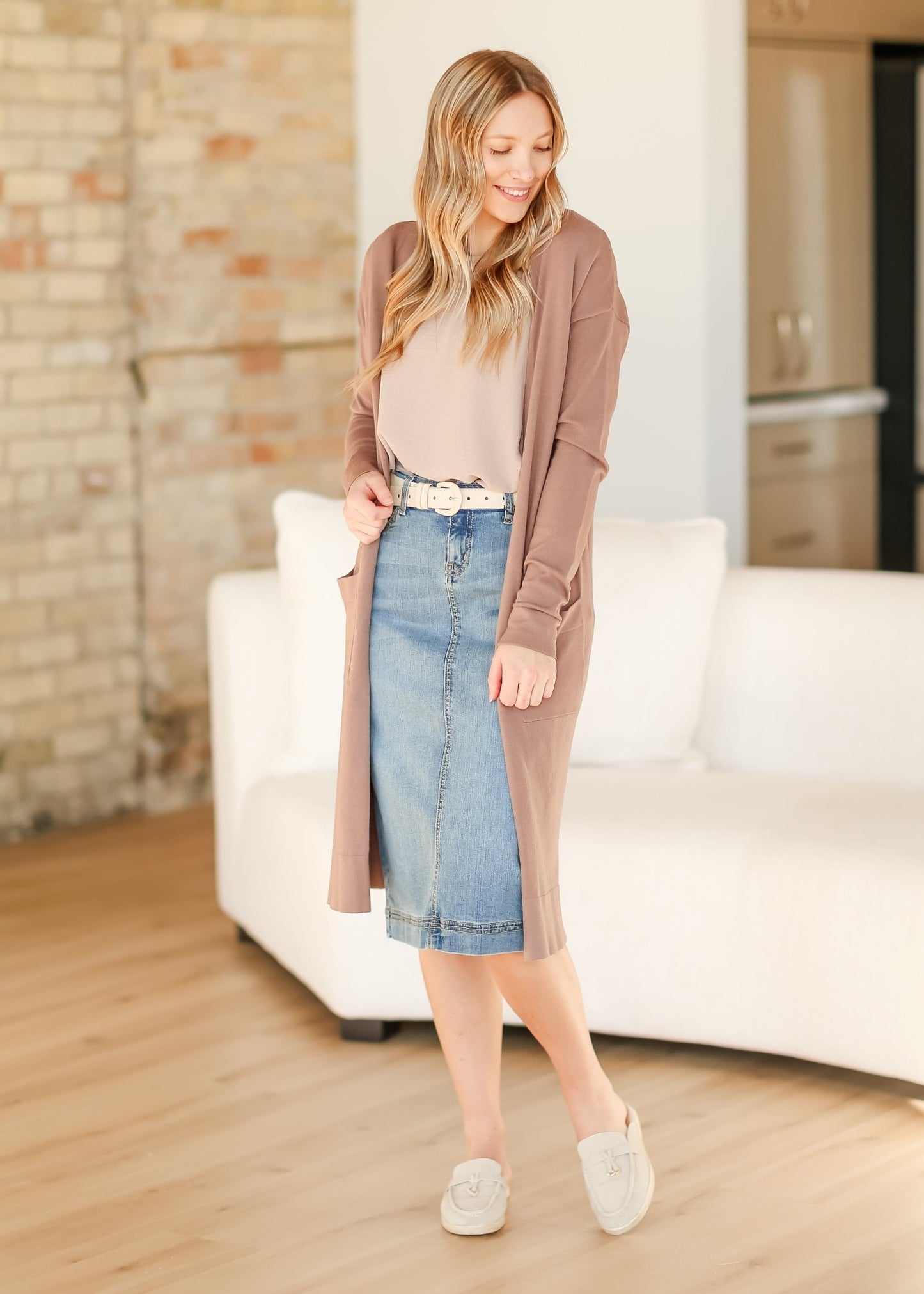 Leanne Ruffle Cap Sleeve Top – Camel IC Tops for glow - up collection (3 view)
