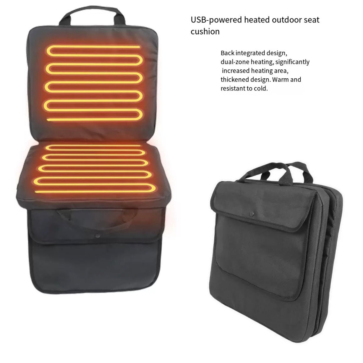 LITEGUEST USB Heated Stadium Seat Cushion Foldable Portable Chair Pad – Black Cushion for Camping Furniture (6 view)