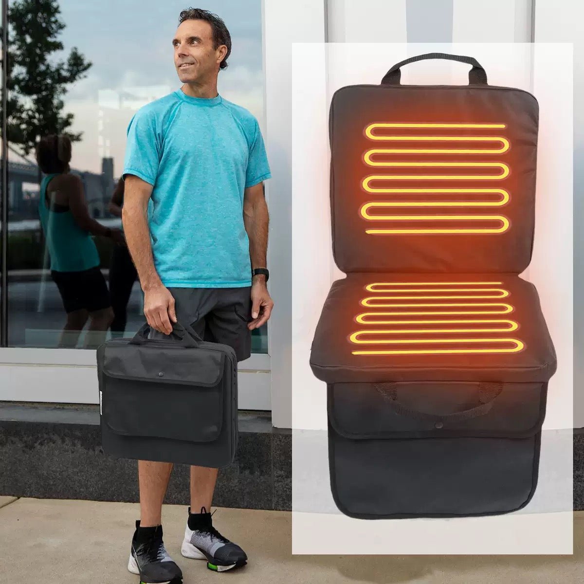 LITEGUEST USB Heated Stadium Seat Cushion Foldable Portable Chair Pad – Black Cushion for Camping Furniture (1 view)