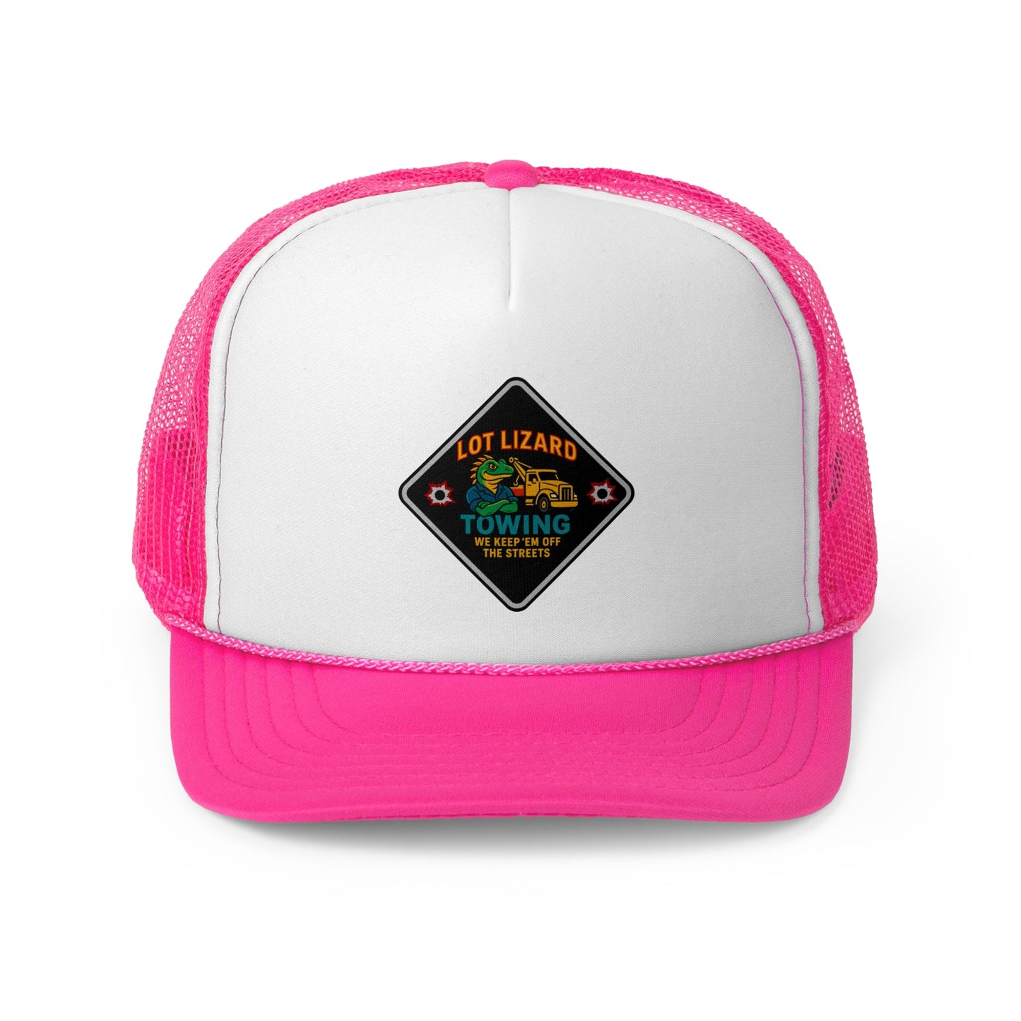 Lot Lizard Towing Hat – We Keep'em off the streets | Funny Road Sign Cap for Truckers – Pink Hats for casual trucker (12 view)