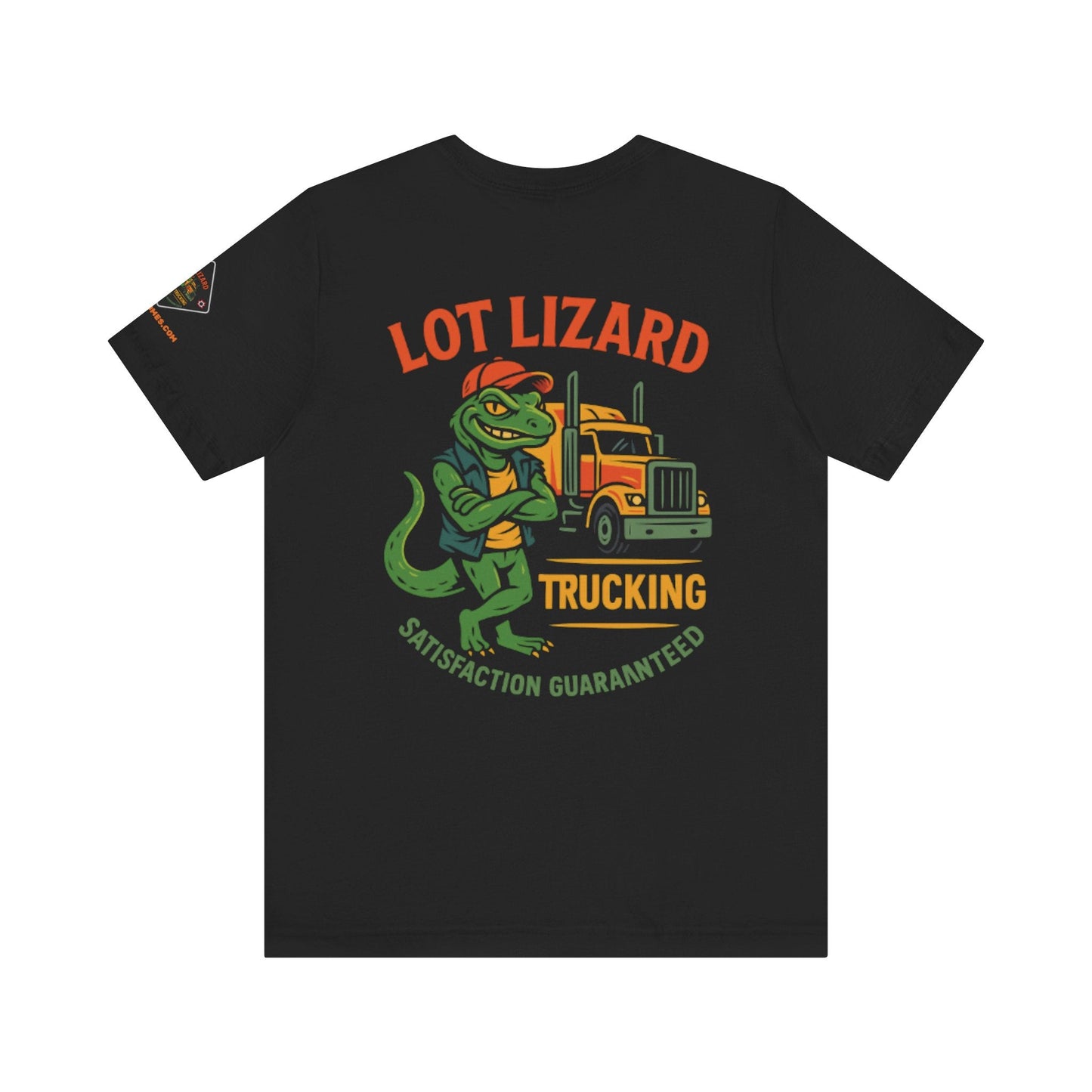 Lot Lizard Trucking Tee – Satisfaction Guaranteed | Funny Trucker Shirt – Black T-Shirt for Casual Everyday Wear (1 view)