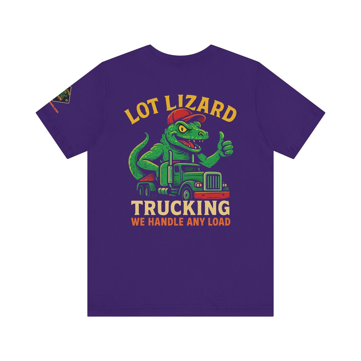 Lot Lizard Trucking Tee – We Handle Any Load with Style | Funny Trucker Shirt – Team Purple T-Shirt for Best Sellers (3 view)