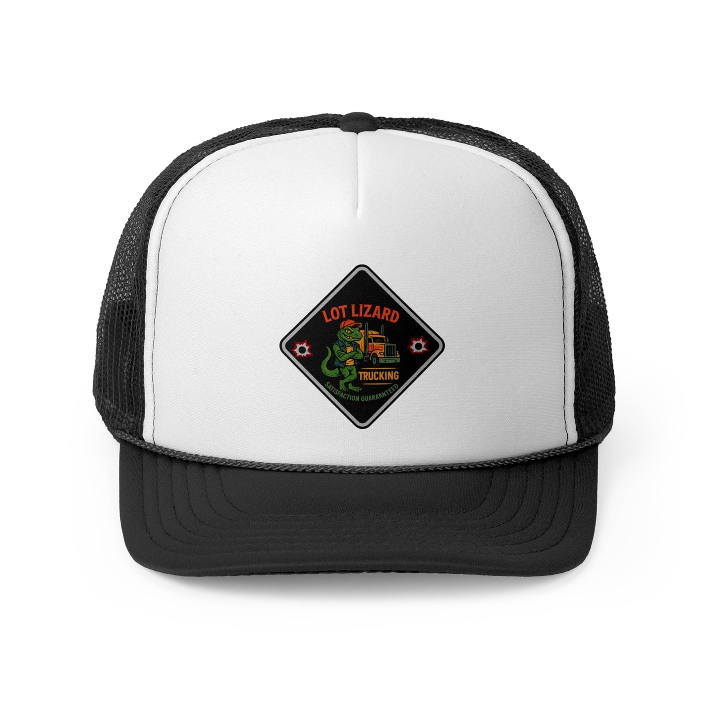 Lot Lizard Trucking Trucker Hat - Satisfaction Guaranteed | Funny Road Sign Cap for Truckers – Black Hats for casual trucker (1 view)