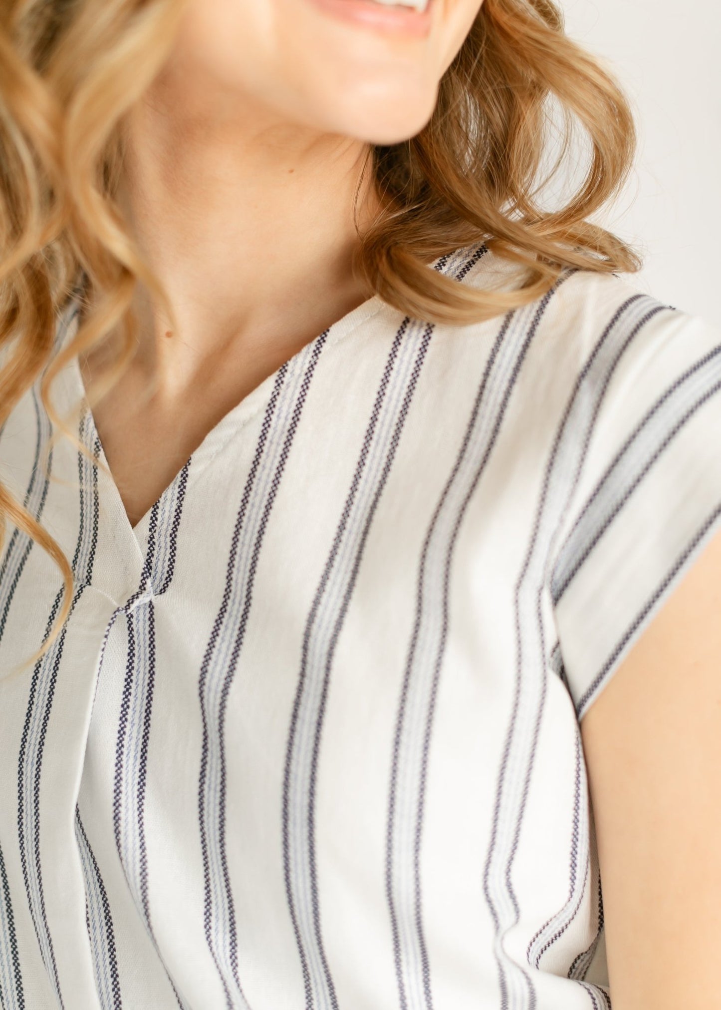 Madison Striped V - neck Short Sleeve Flowy Top – XS IC Tops for glow - up collection (7 view)