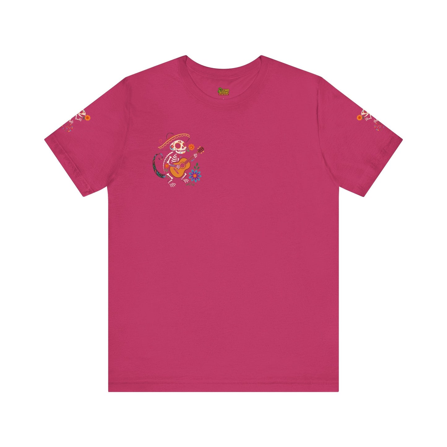 Mariachi Lizard Skeleton Tee – Day of the Dead Vibes | Halloween Graphic Shirt – Berry T-Shirt for artsy apparel (10 view)