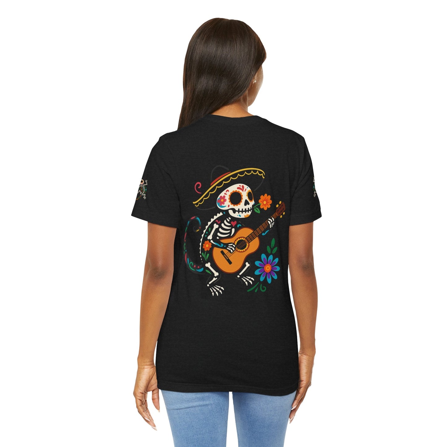 Mariachi Lizard Skeleton Tee – Day of the Dead Vibes | Halloween Graphic Shirt – Oxblood Black T-Shirt for artsy apparel (20 view)