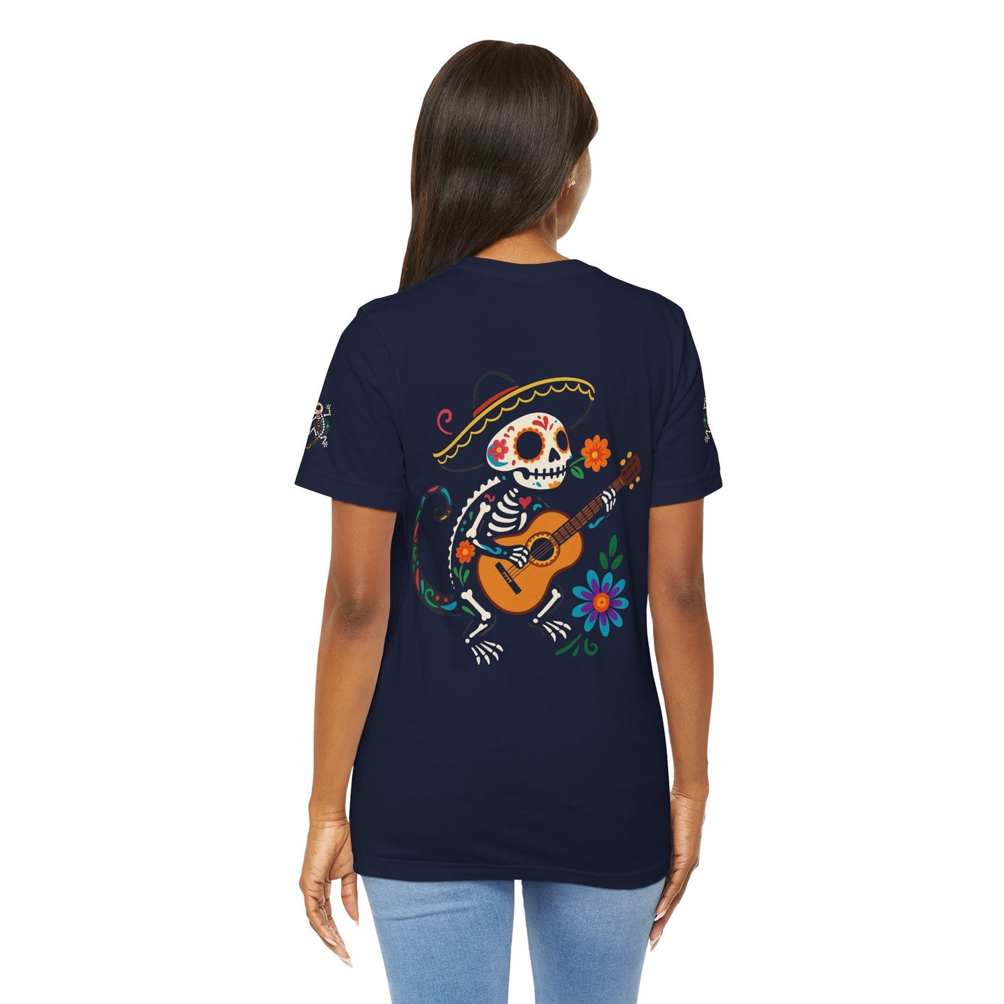 Mariachi Lizard Skeleton Tee – Day of the Dead Vibes | Halloween Graphic Shirt – Oxblood Black T-Shirt by Printify