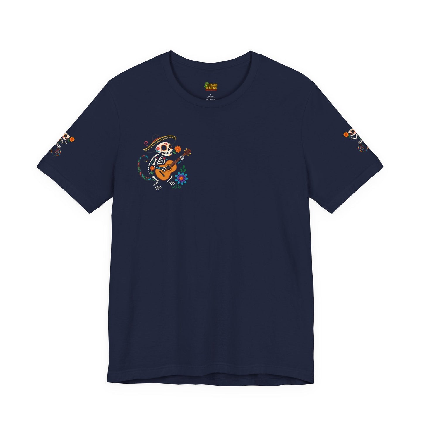 Mariachi Lizard Skeleton Tee – Day of the Dead Vibes | Halloween Graphic Shirt – Oxblood Black T-Shirt for artsy apparel (48 view)