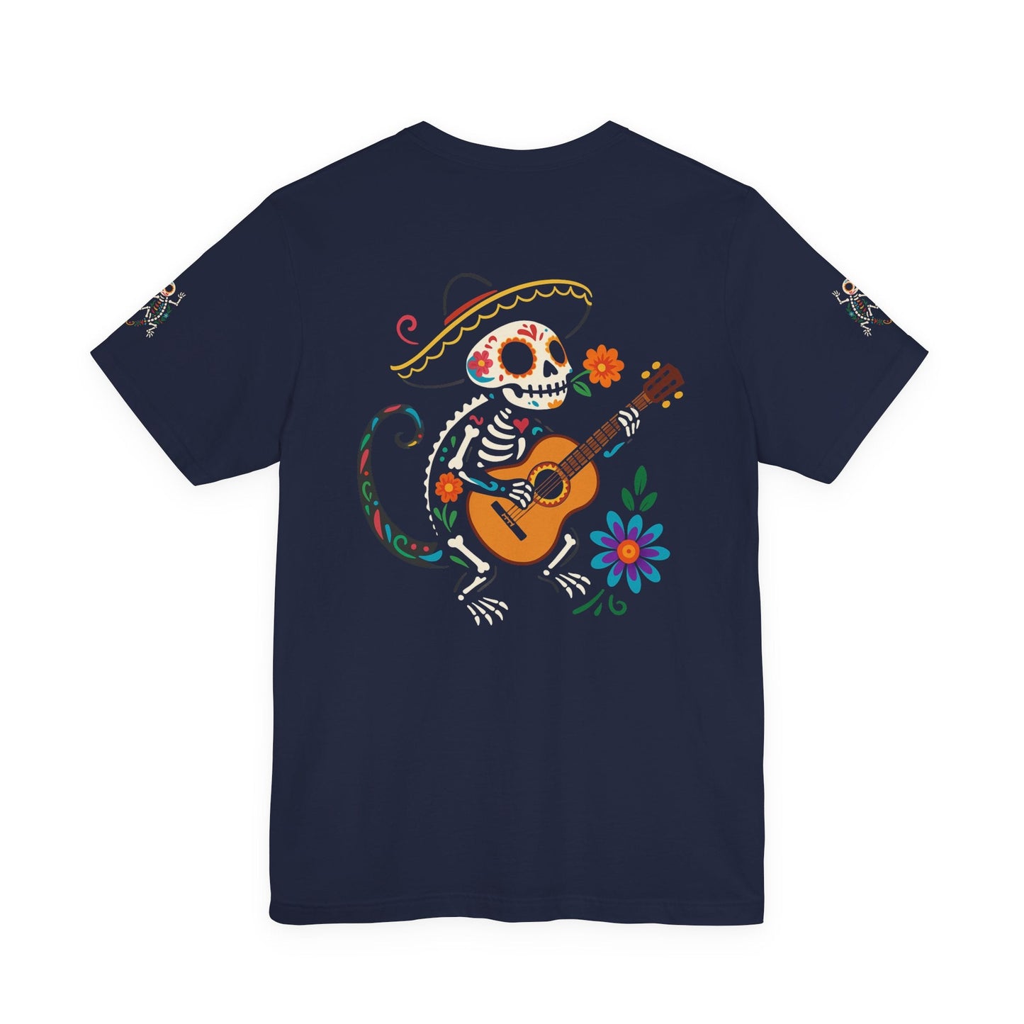 Mariachi Lizard Skeleton Tee – Day of the Dead Vibes | Halloween Graphic Shirt – Oxblood Black T-Shirt by Printify