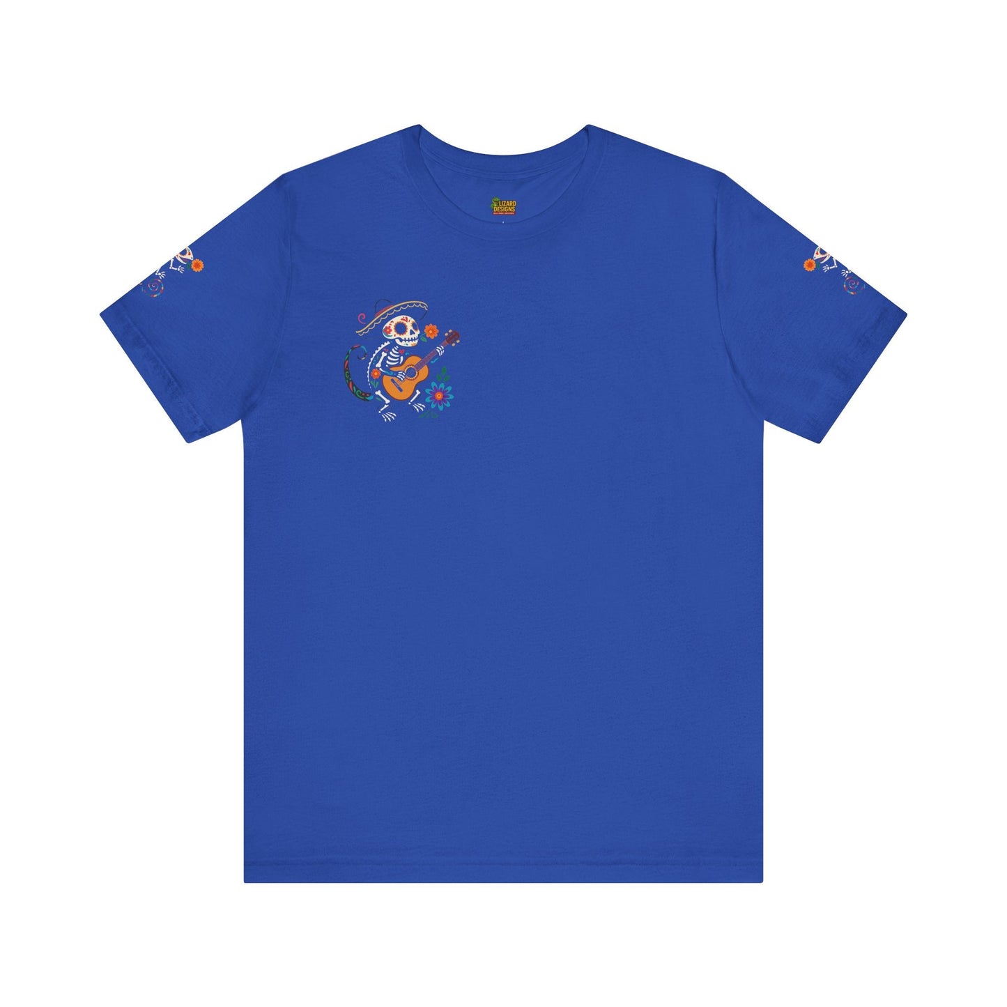 Mariachi Lizard Skeleton Tee – Day of the Dead Vibes | Halloween Graphic Shirt – True Royal T-Shirt for artsy apparel (5 view)