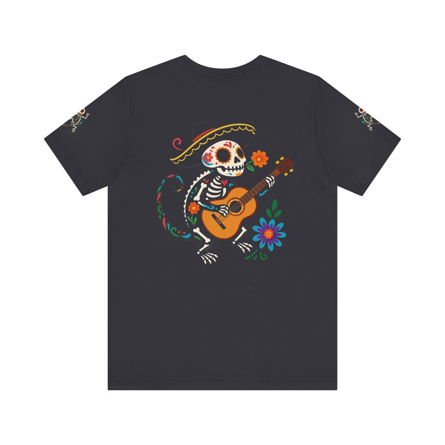 Mariachi Lizard Skeleton Tee – Day of the Dead Vibes | Halloween Graphic Shirt – Oxblood Black T-Shirt by Printify