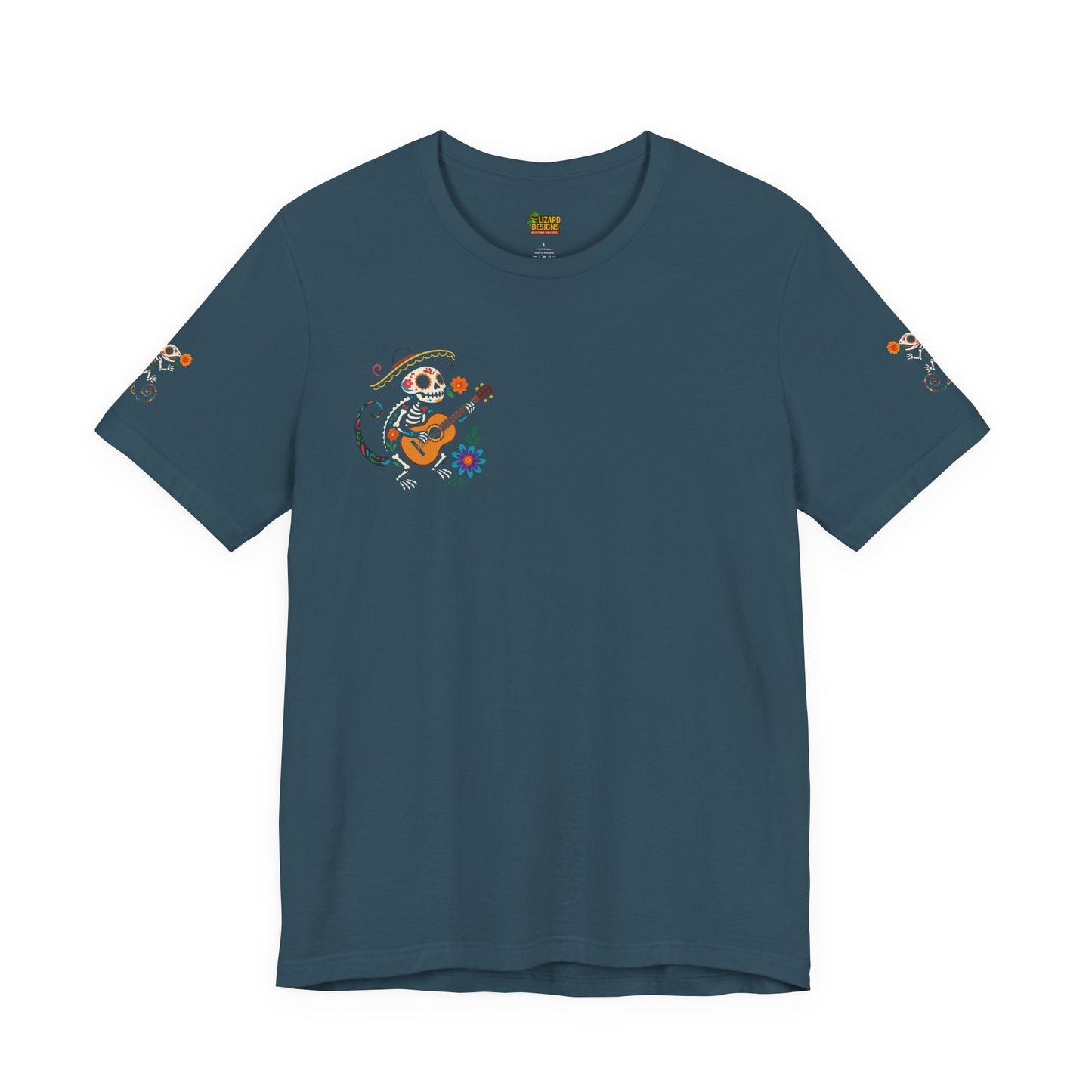 Mariachi Lizard Skeleton Tee – Day of the Dead Vibes | Halloween Graphic Shirt – Oxblood Black T-Shirt for artsy apparel (43 view)