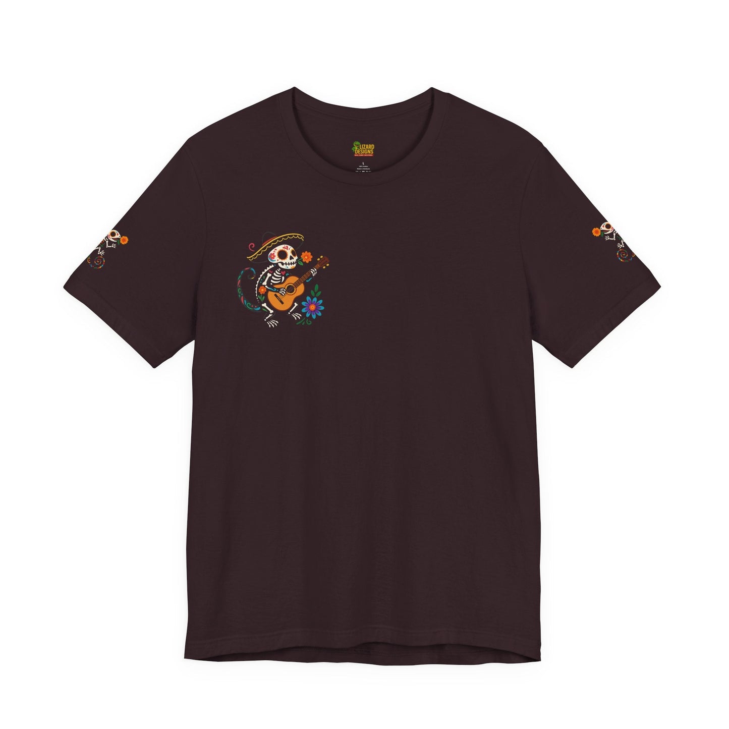 Mariachi Lizard Skeleton Tee – Day of the Dead Vibes | Halloween Graphic Shirt – Oxblood Black T-Shirt for artsy apparel (63 view)