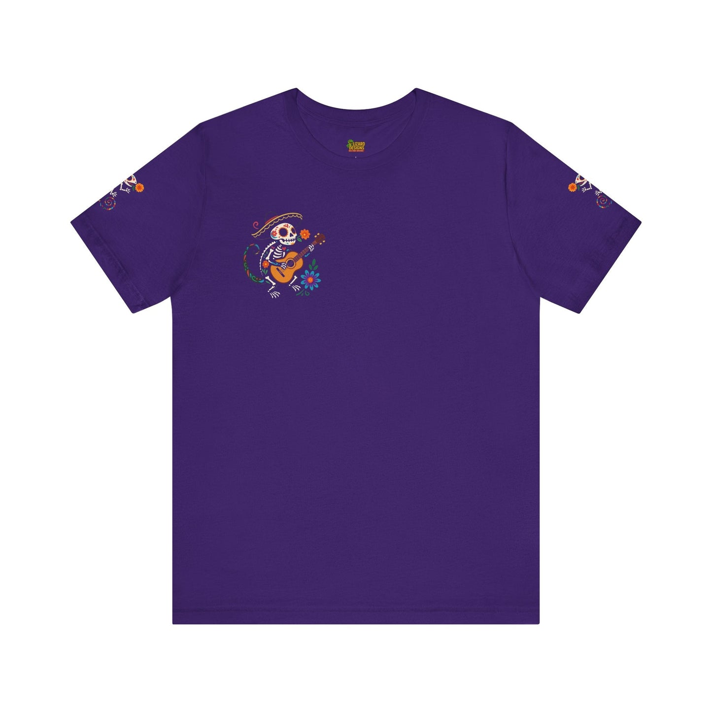 Mariachi Lizard Skeleton Tee – Day of the Dead Vibes | Halloween Graphic Shirt – Team Purple T-Shirt for artsy apparel (9 view)