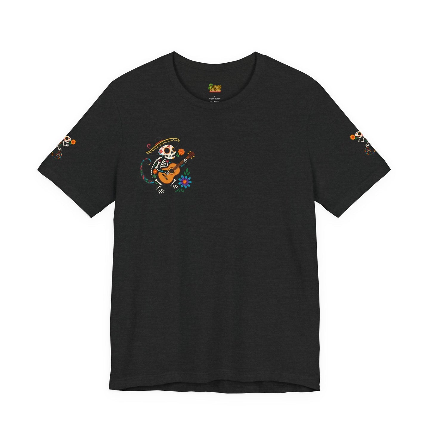 Mariachi Lizard Skeleton Tee – Day of the Dead Vibes | Halloween Graphic Shirt – Oxblood Black T-Shirt for artsy apparel (18 view)