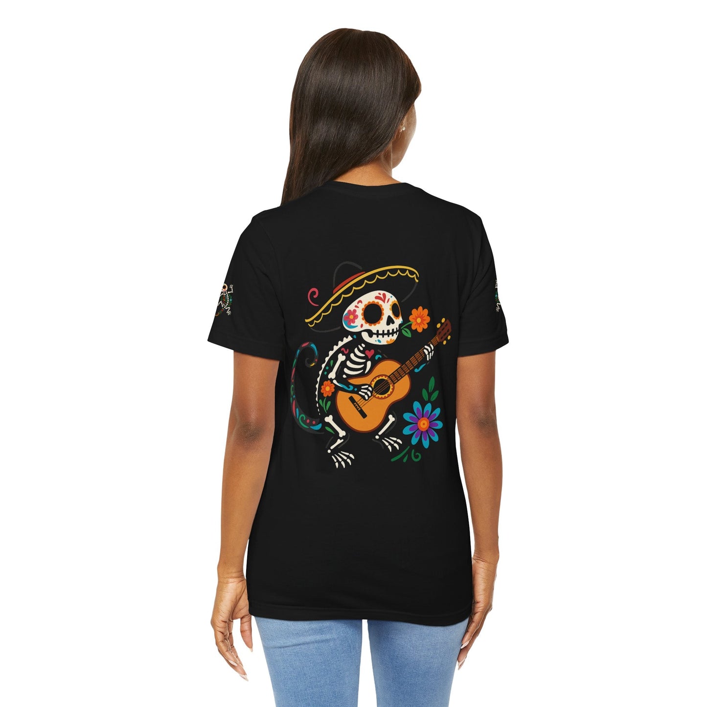 Mariachi Lizard Skeleton Tee – Day of the Dead Vibes | Halloween Graphic Shirt – Oxblood Black T-Shirt for artsy apparel (15 view)