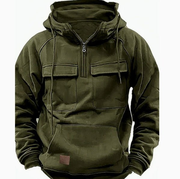 Men’s Zip - Up Hoodie – Warm Everyday Layer | Hoodies – Army Green Hoodie for Drawstring Hood (6 view)