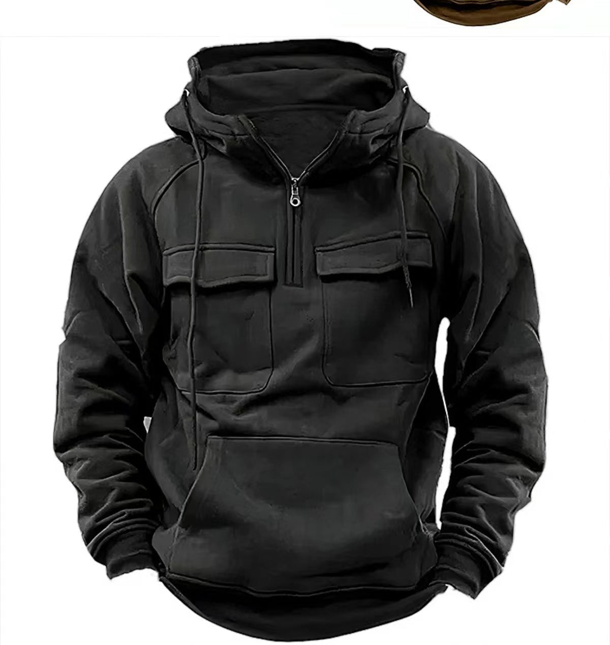 Men’s Zip - Up Hoodie – Warm Everyday Layer | Hoodies – Army Green Hoodie for Drawstring Hood (3 view)