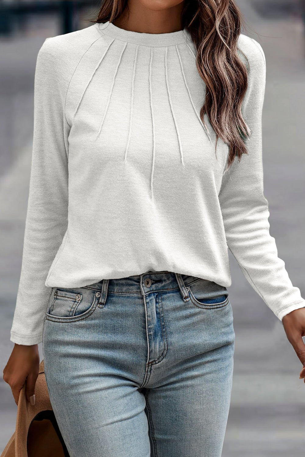 Millie Seam Detail Raglan Long Sleeve Top – White Tops/Long Sleeve Tops for Shopify Collective (14 view)