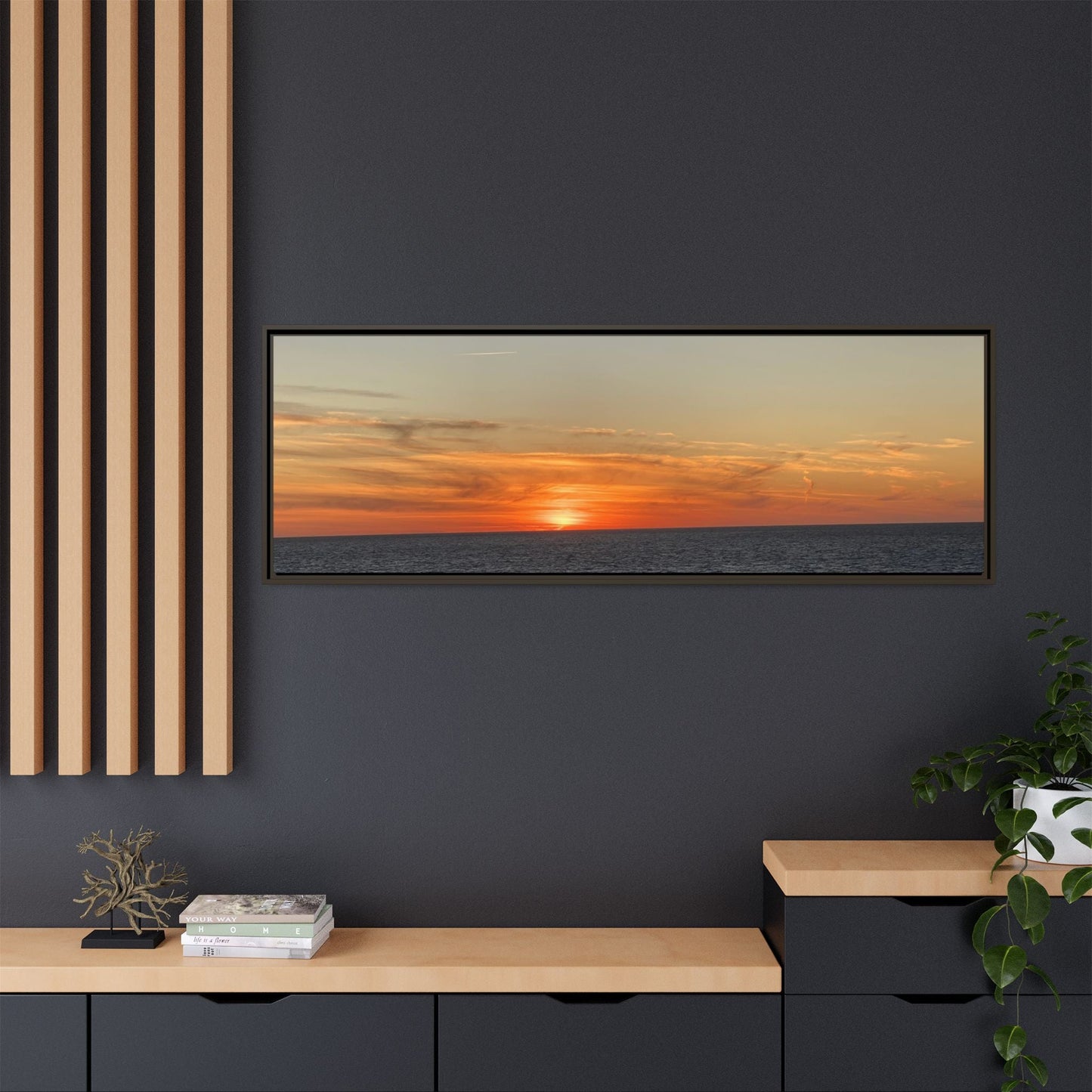 Ocean Sunset Canvas Wall Art – Fiery Horizon Photography Print | Tranquil Seascape for Home Decor – 18″ x 12″ (Horizontal) Canvas for art for office (122 view)
