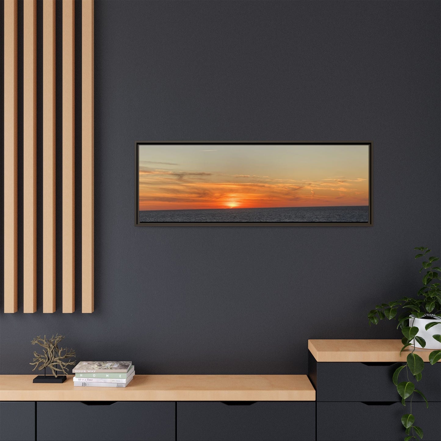 Ocean Sunset Canvas Wall Art – Fiery Horizon Photography Print | Tranquil Seascape for Home Decor – 60" x 40" (Horizontal) Canvas for art for office (71 view)