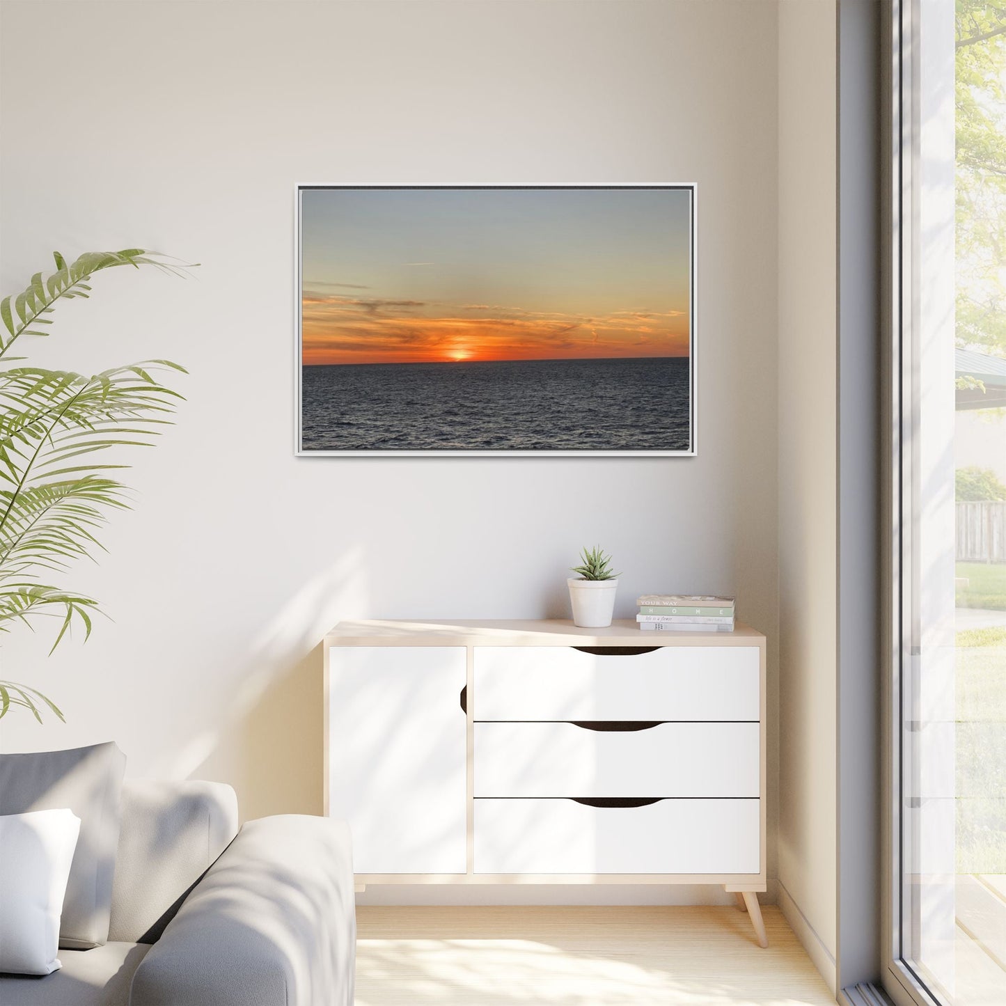 Ocean Sunset Canvas Wall Art – Fiery Horizon Photography Print | Tranquil Seascape for Home Decor – 60" x 40" (Horizontal) Canvas for art for office (64 view)