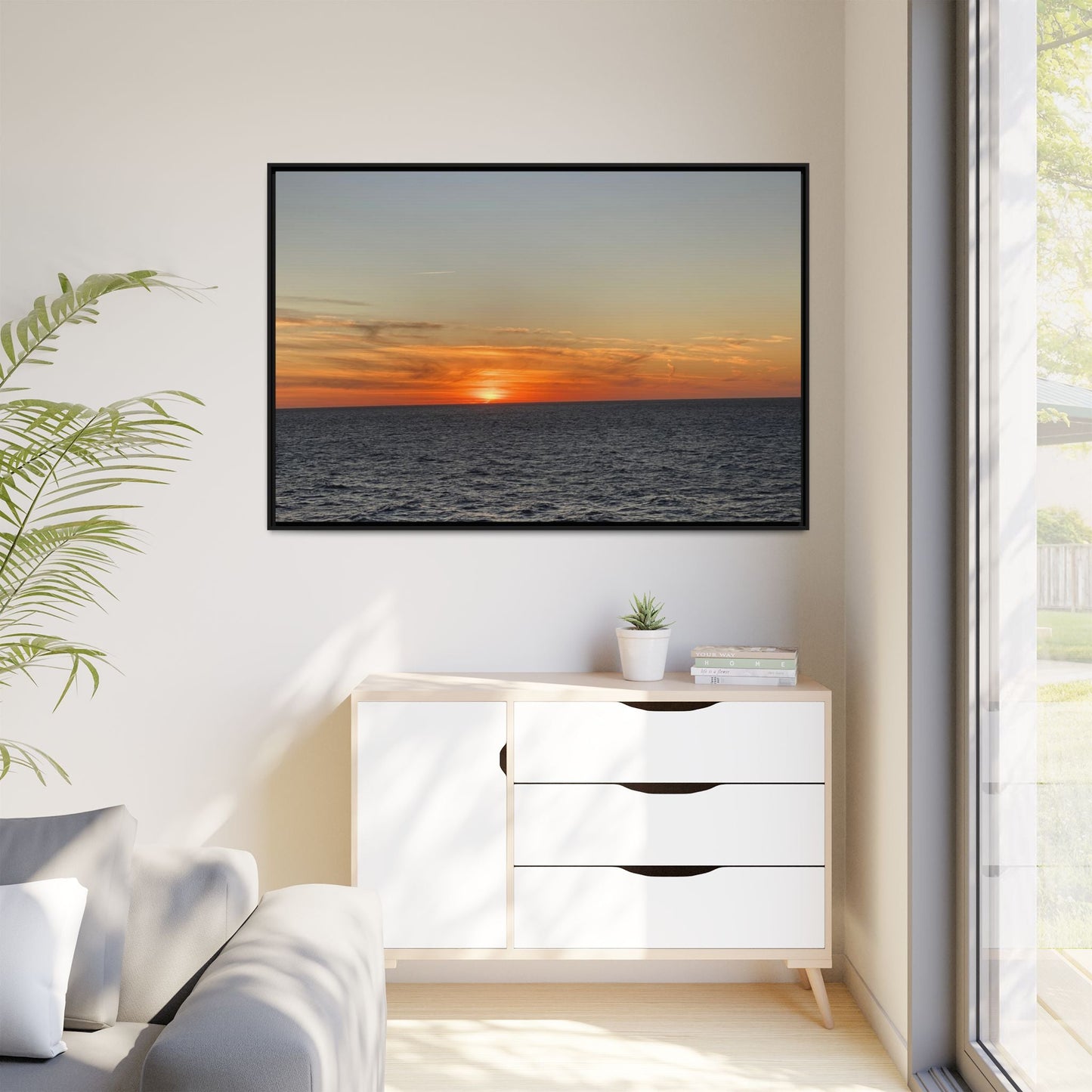 Ocean Sunset Canvas Wall Art – Fiery Horizon Photography Print | Tranquil Seascape for Home Decor – 18″ x 12″ (Horizontal) Canvas for art for office (145 view)