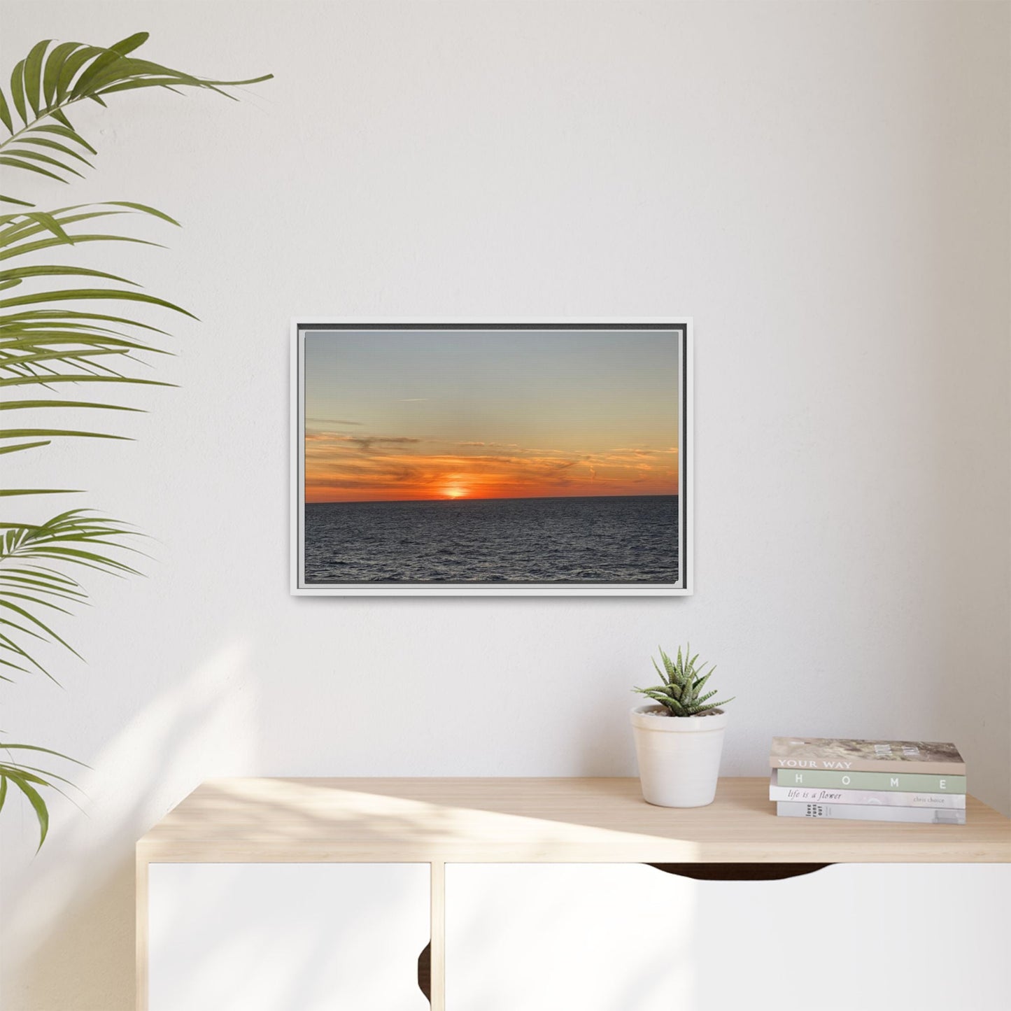 Ocean Sunset Canvas Wall Art – Fiery Horizon Photography Print | Tranquil Seascape for Home Decor – 18″ x 12″ (Horizontal) Canvas for art for office (91 view)