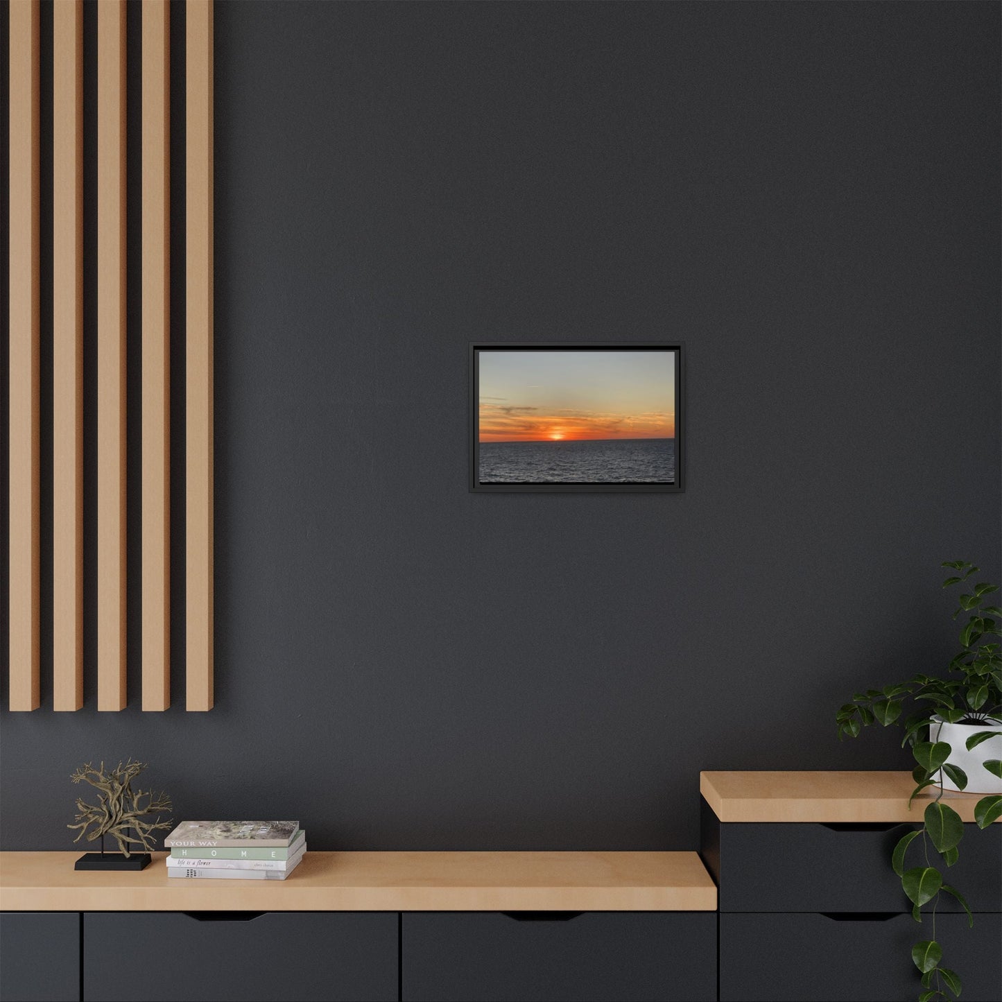 Ocean Sunset Canvas Wall Art – Fiery Horizon Photography Print | Tranquil Seascape for Home Decor – 60" x 40" (Horizontal) Canvas for art for office (77 view)